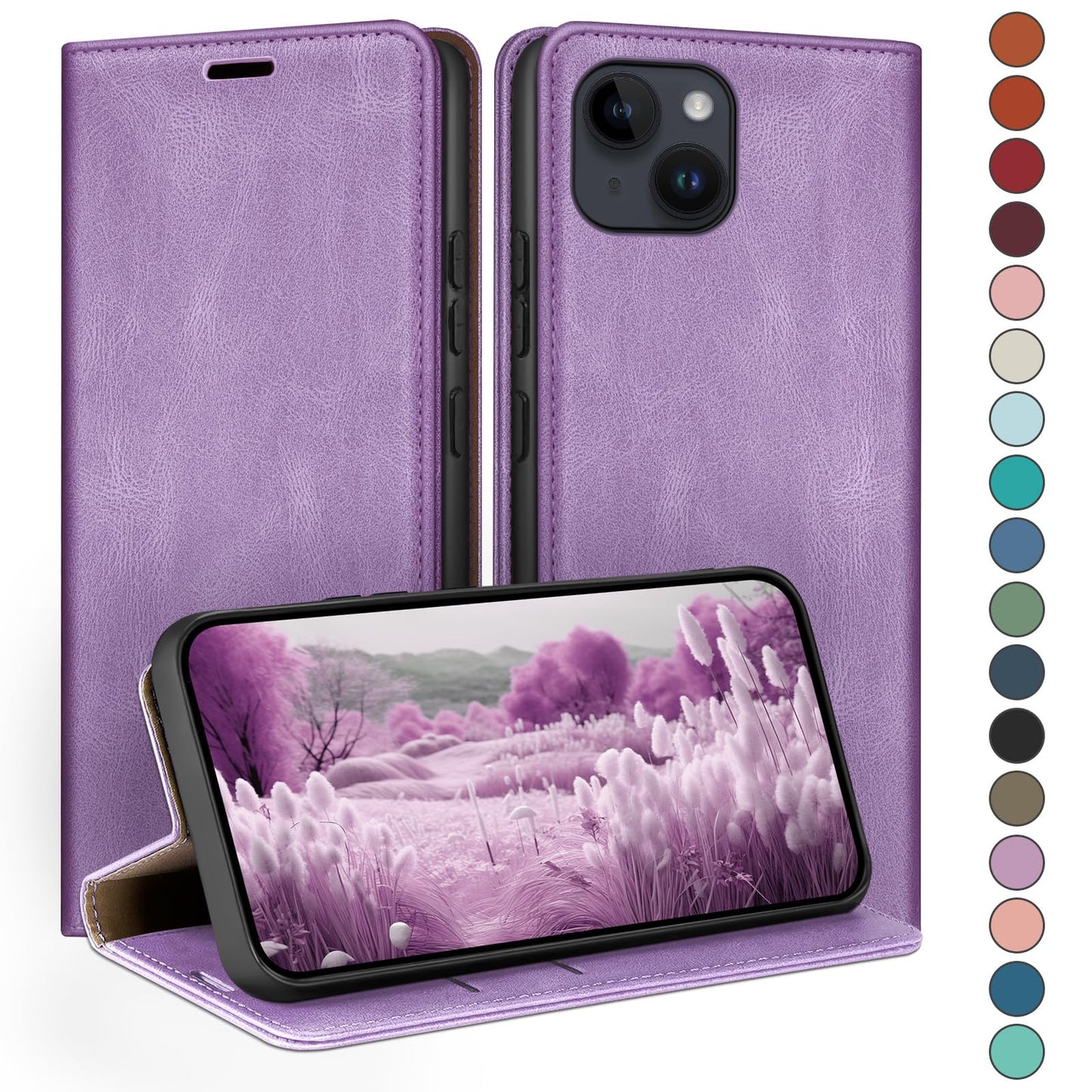 HUOUH for iPhone 14 6.1" Wallet case with RFID Blocking PU Leather,Flip Folio Book covers,Credit Card Holder Shockproof Phone case Women Men for Apple