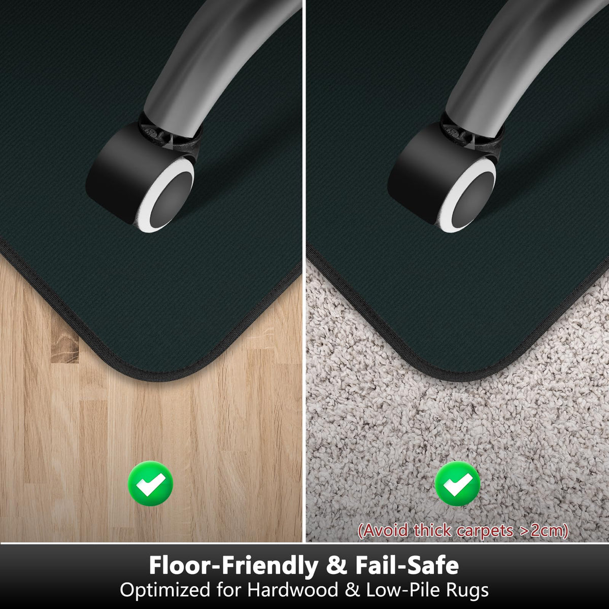 K KERNOWO Office Chair Mat for Carpet and Hardwood Floors, 47x35'' Corduroy Carpet Protector Chair Mat for Home & Office