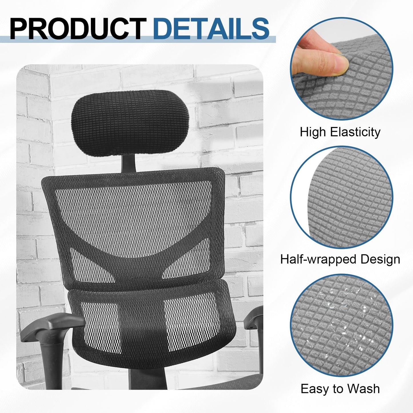 sourcing map Office Chair Pillow Cover, Office Chair Headrest Attachment Removable Headrest Protector for Home Desk Computer Chairs, Light Gray