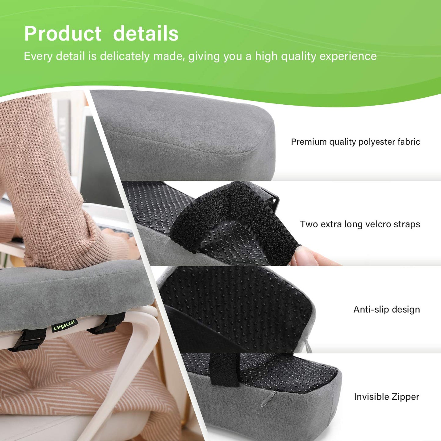 LargeLeaf Extra Thick Chair armrest Cushions Elbow Pillow Pressure Relief Office Chair Gaming Chair armrest with Memory Foam armrest Pads 2-Piece Set