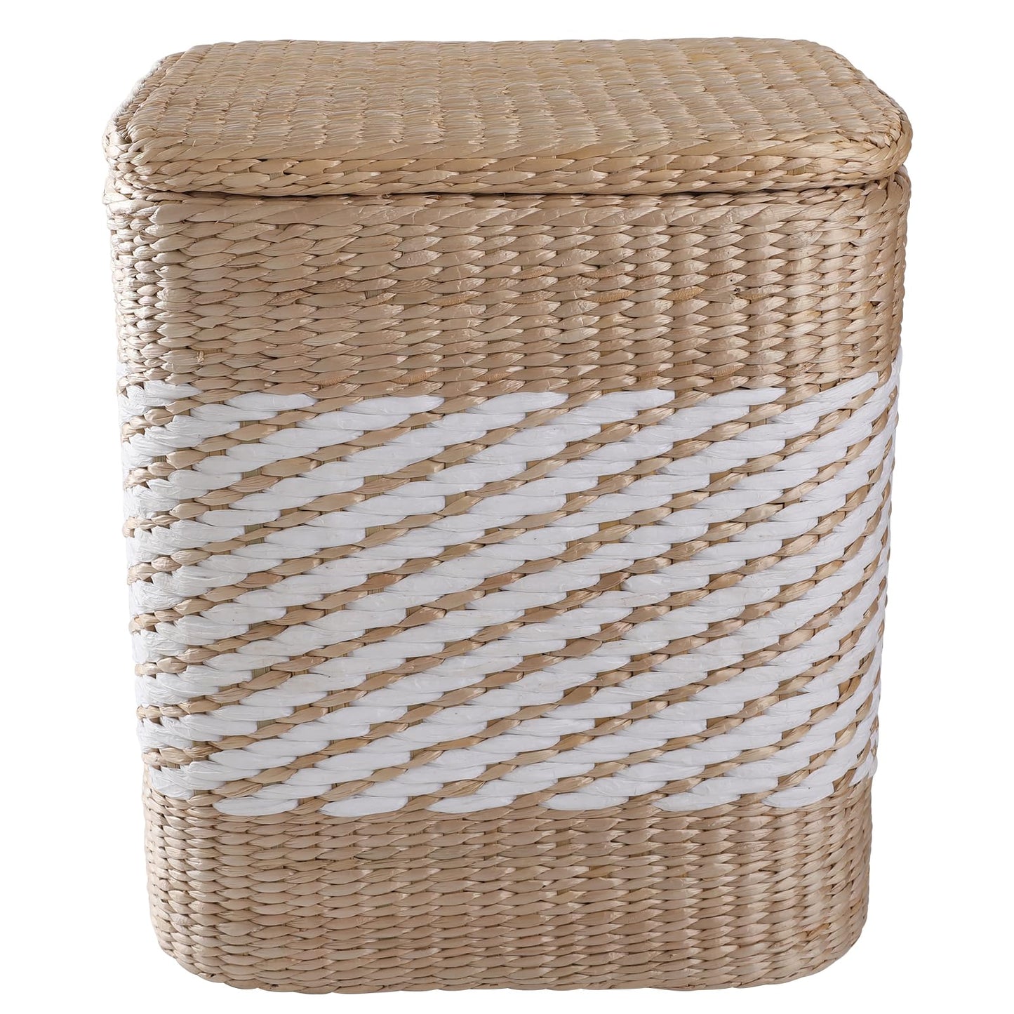 Aringceton Handwoven Storage Ottoman with Lid, Natural Straw Foot Stool