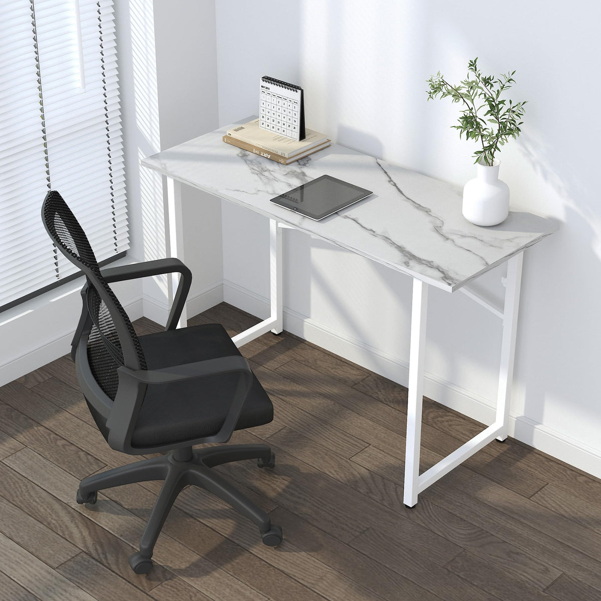 Lutown-Teen Folding Desk 120 cm No Assembly Required, White Marble
