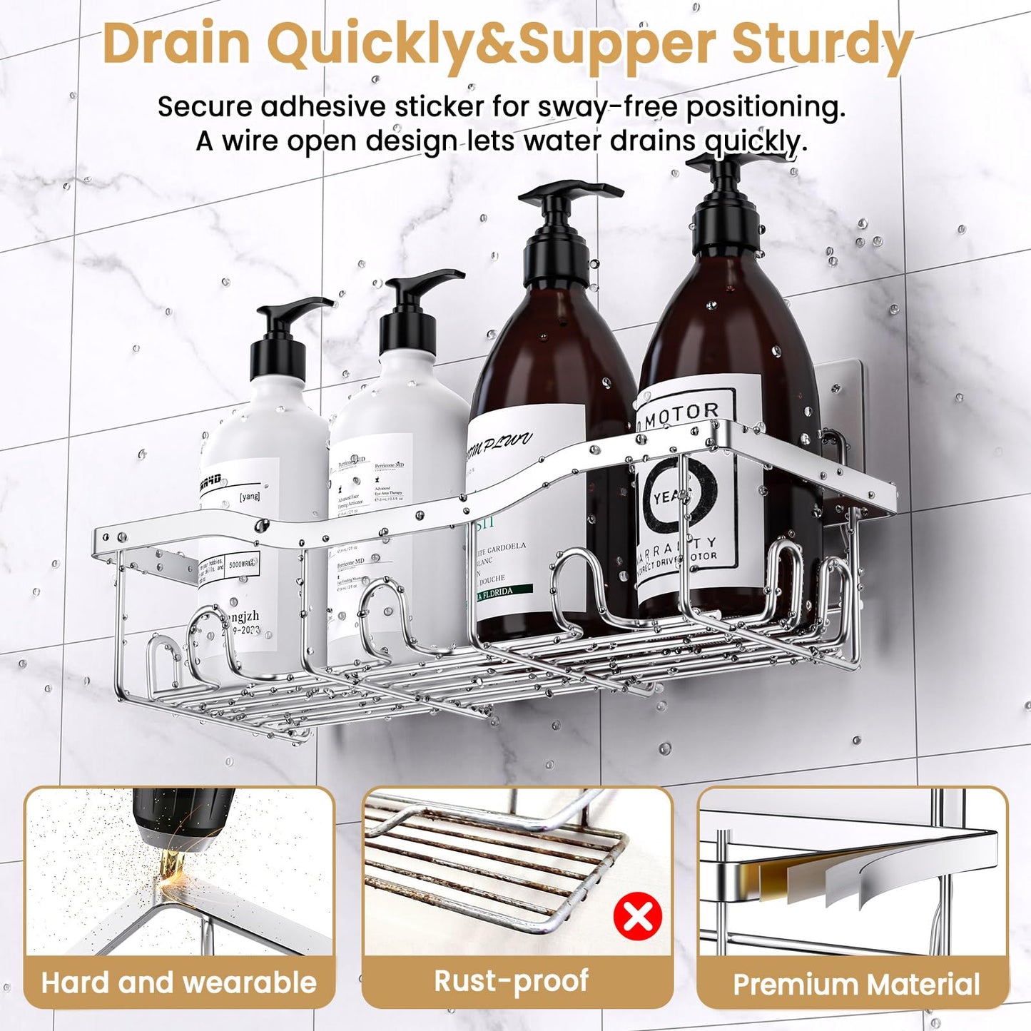 Deyhoc Rustproof Stainless Steel Shower Caddy 5 Pack - Silver