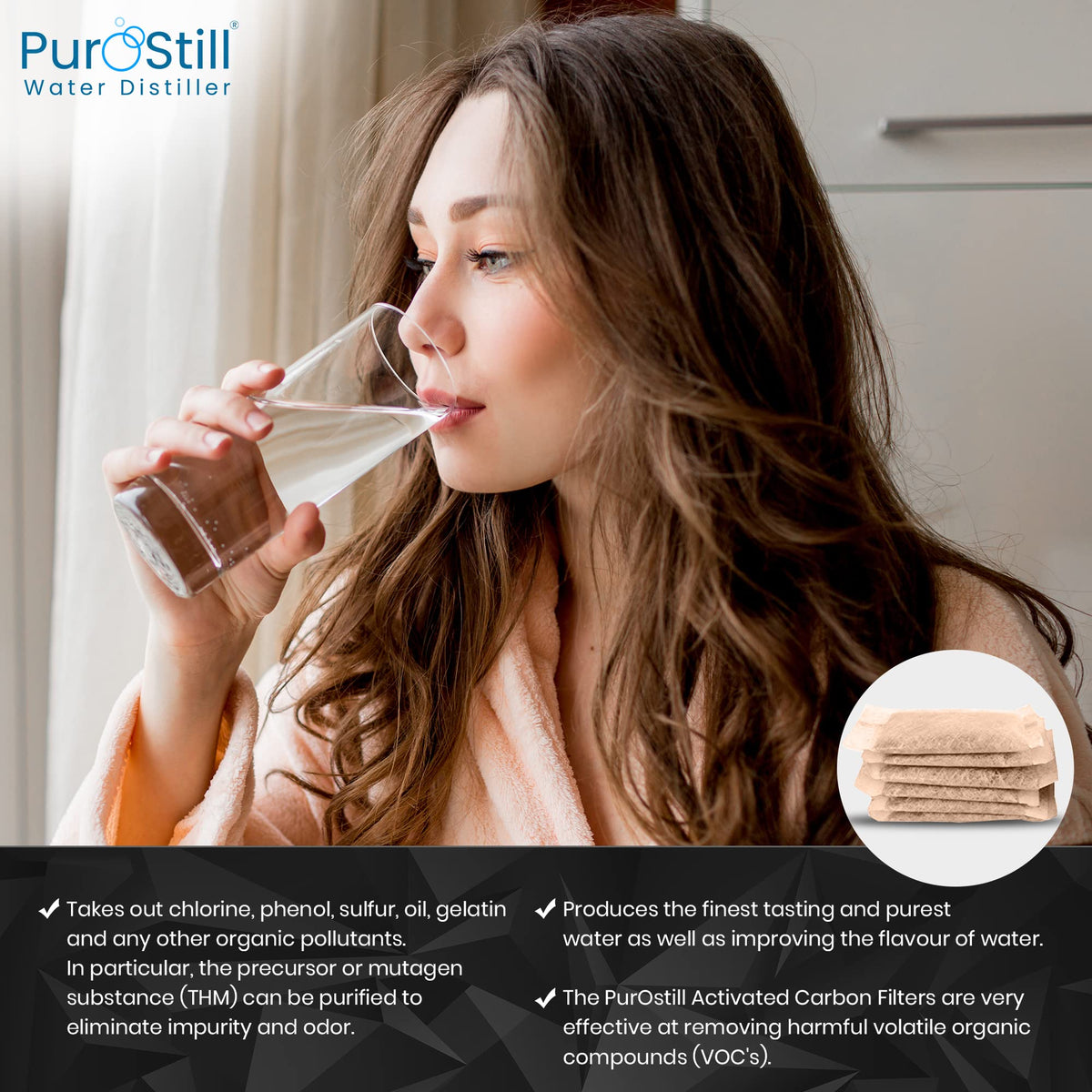 PurOstill? Official Unbleached Activated Carbon Filters for Home Countertop Water Distillers Only (Pack of 25)