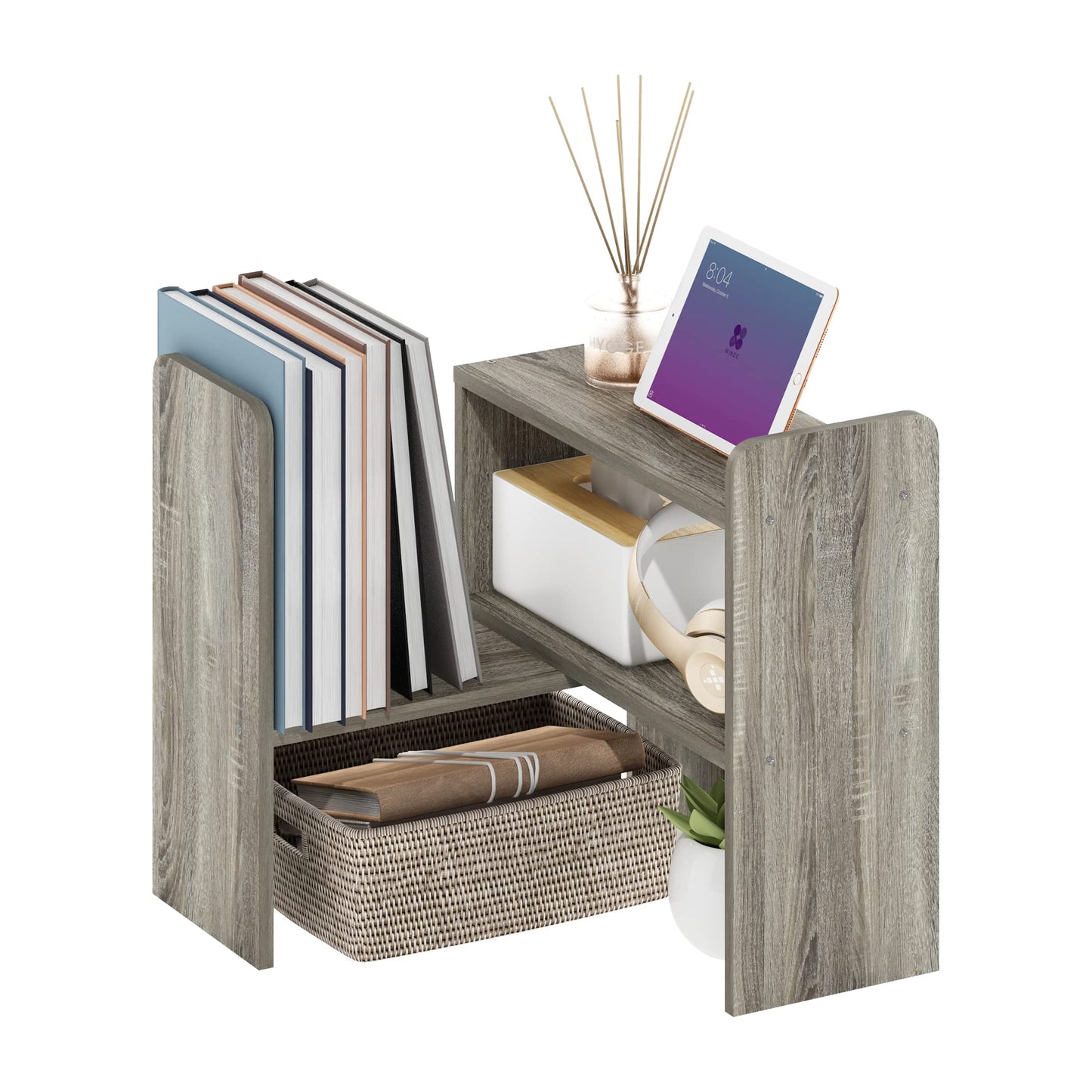 Furinno Desk Top Organizer Bookshelf, Engineered Wood, French Oak, 17.02 (D) x 60.2 (W) x 39.8 (H) cm