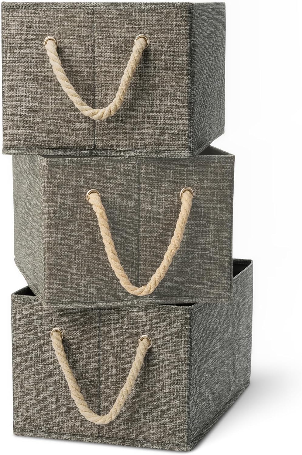 Amazon Basics Foldable Storage Bins with Rope Handles, Charcoal, Pack of 3. New but open scruffy box