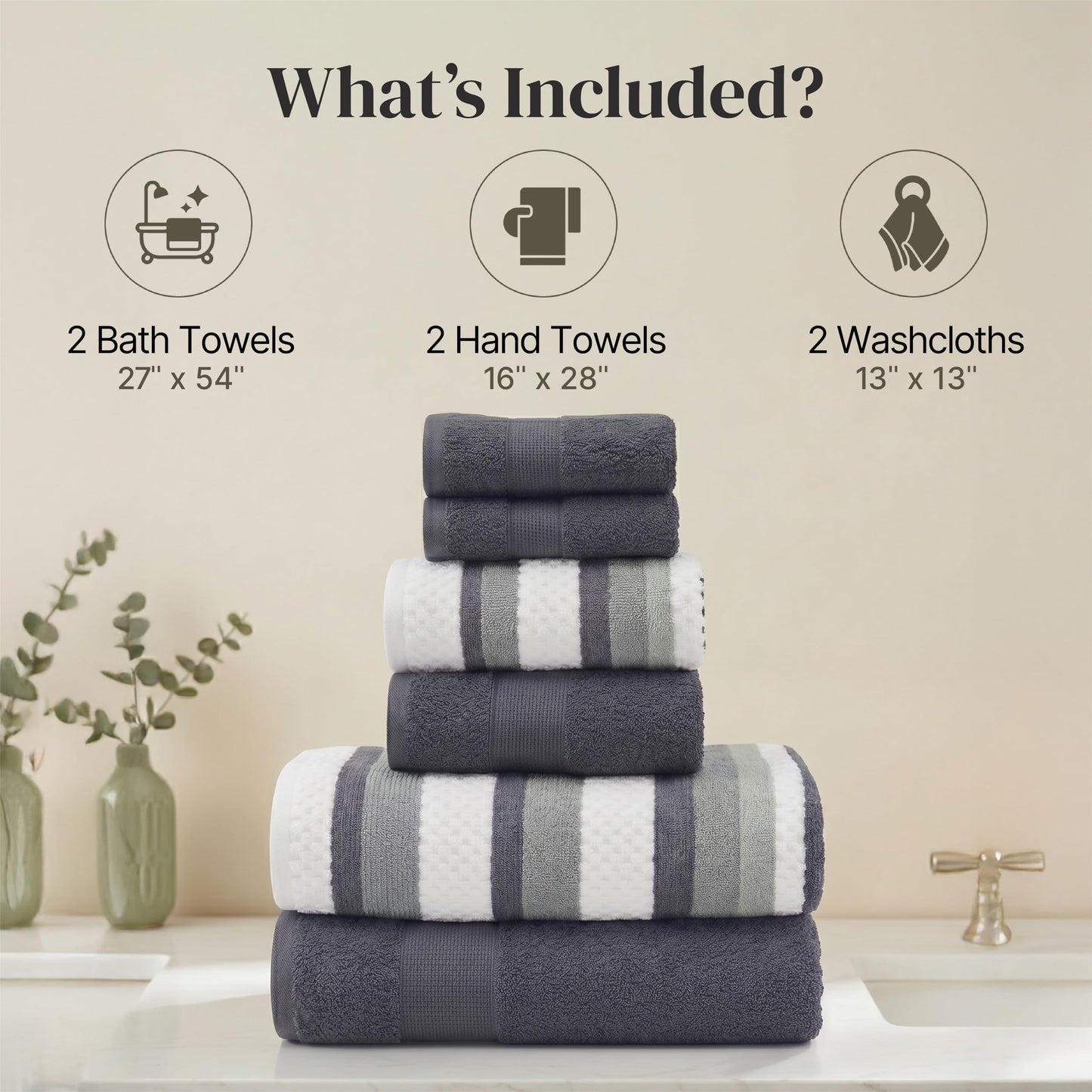 Modern Threads Pax 6-Piece Reversible Yarn Dyed Jacquard Towel Set - Bath Towels, Hand Towels, & Washcloths - Super Absorbent & Quick Dry