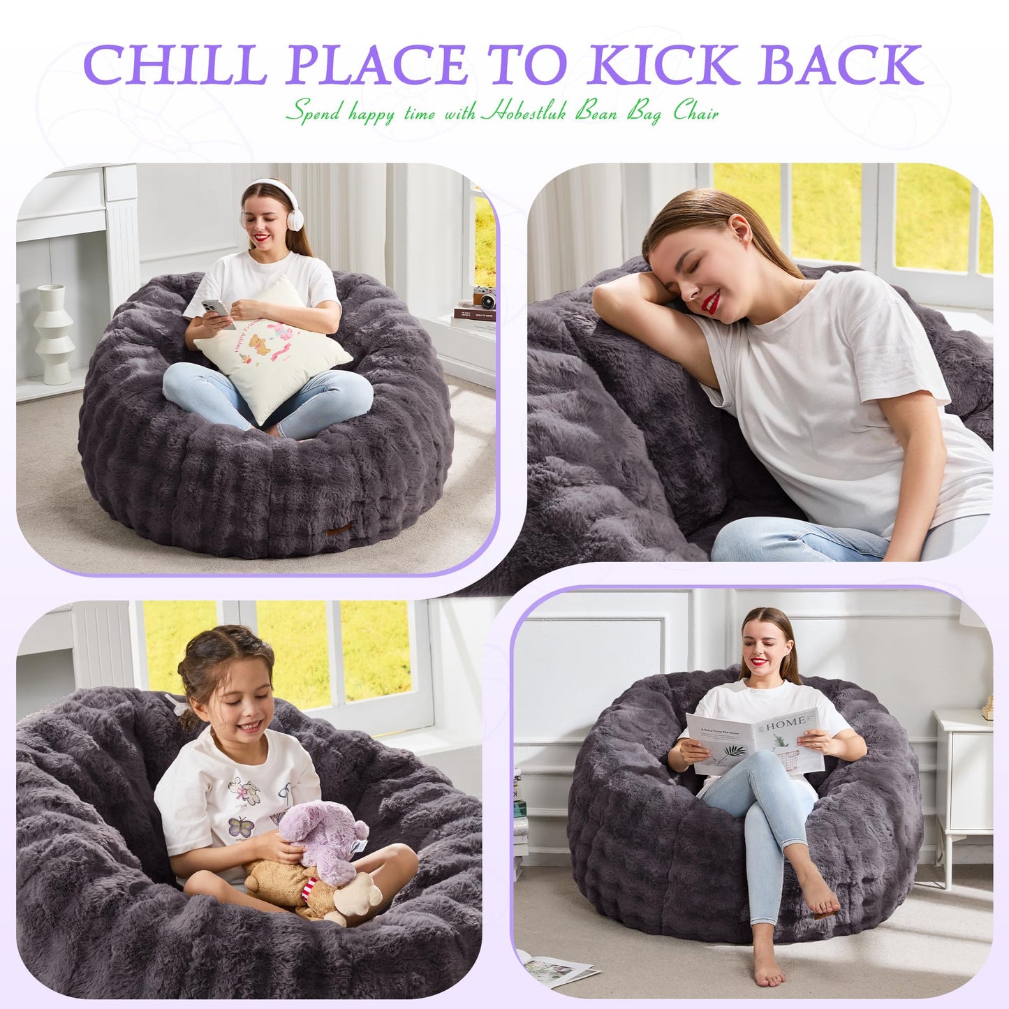 Hobestluk Large Beanbag Chair for Adults Donut-Shaped Oversized Sofa Couch