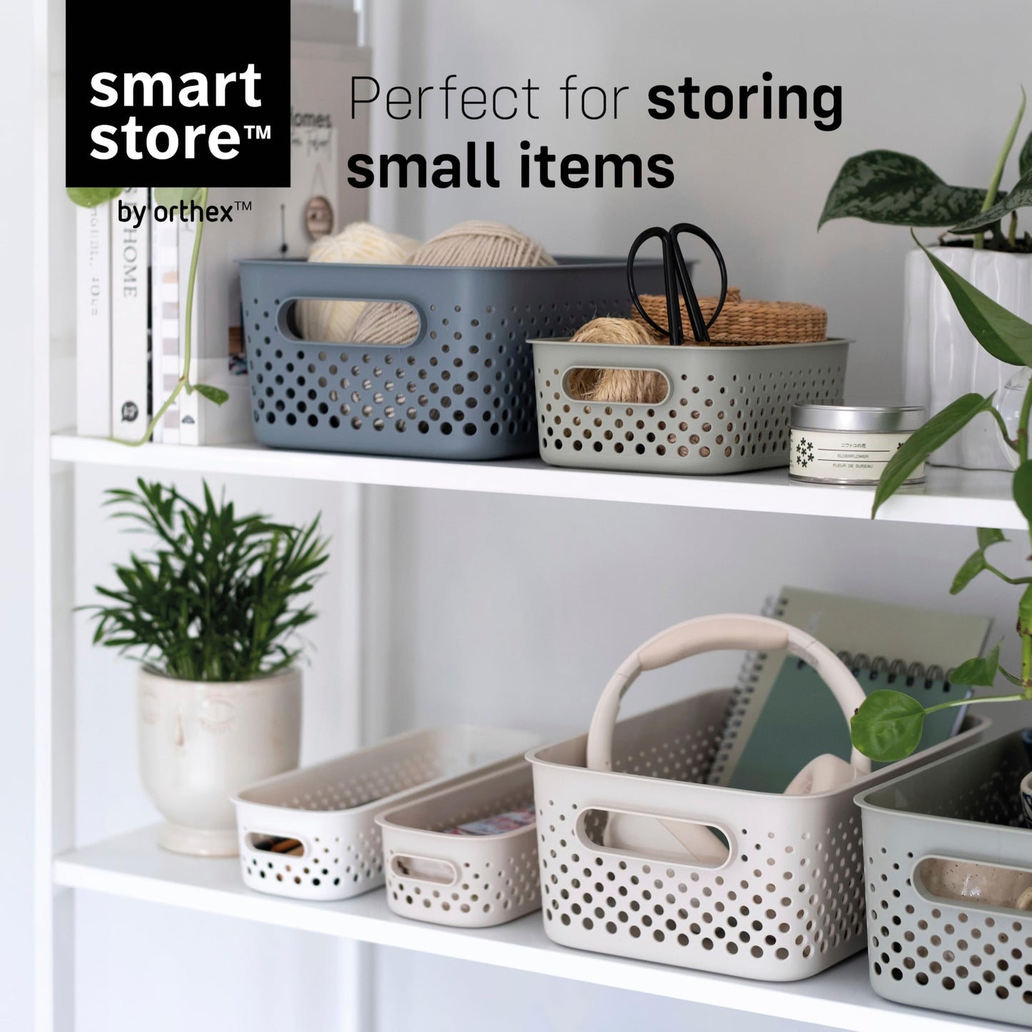 SmartStore Storage Basket with Handles in Grey 10 x 1,6L (20,5x14,5x7,5cm) | Storage Bin From Recycled Plastic | Essence S Storage Box