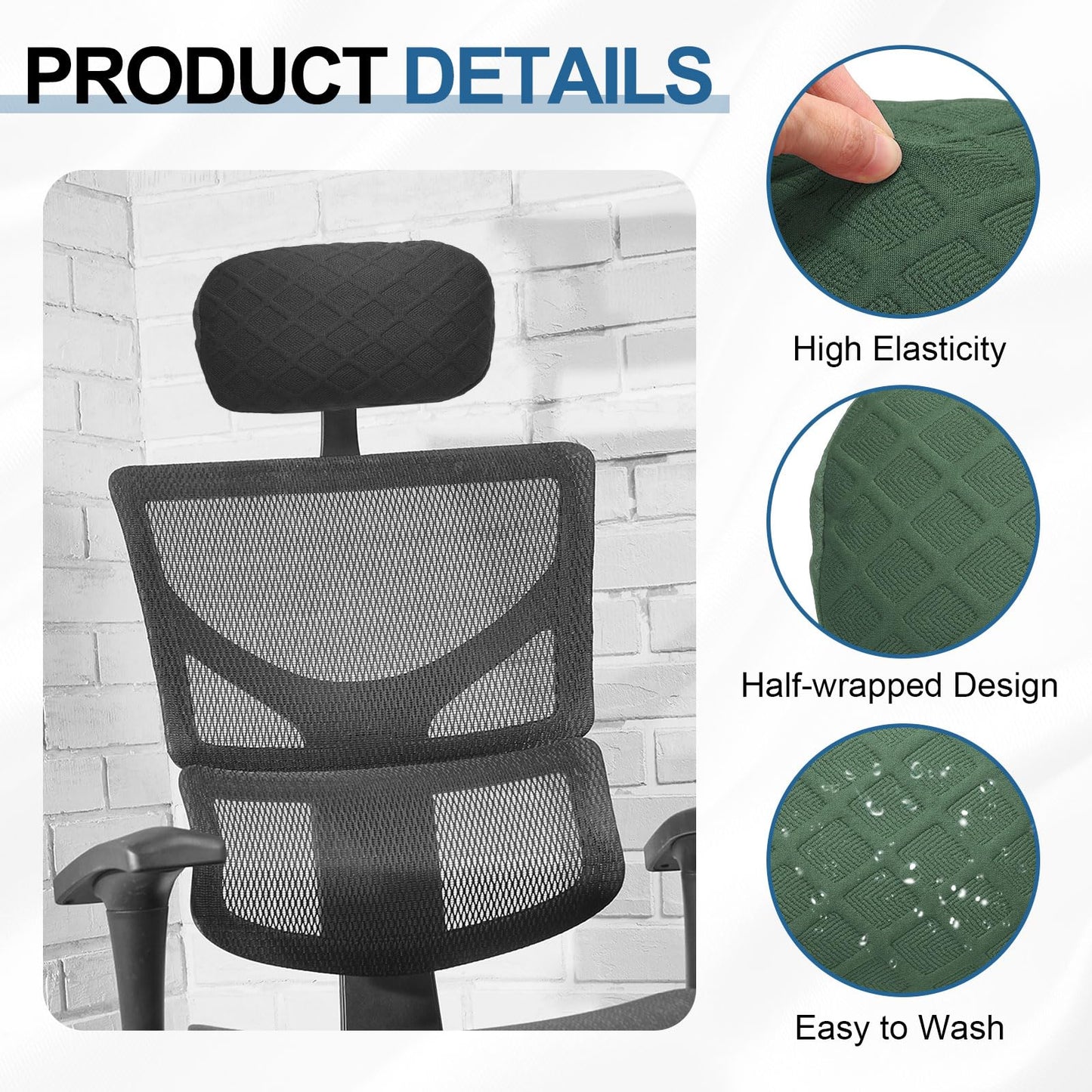 sourcing map Office Chair Pillow Cover, Office Chair Headrest Attachment Mesh Removable Headrest Protector for Home Desk Computer Chairs, Bean Green