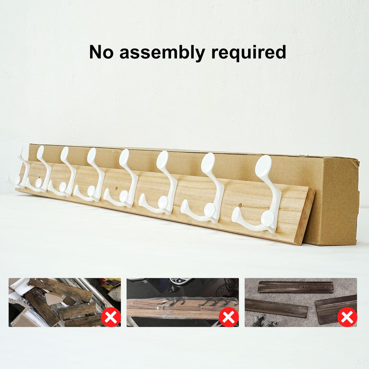 SKOLOO 109 cm Natural Wood Coat Rack Wall Mount with 8 Triple Hooks - Ideal for Family Entrances, Classrooms, and Pet Supplies Storage