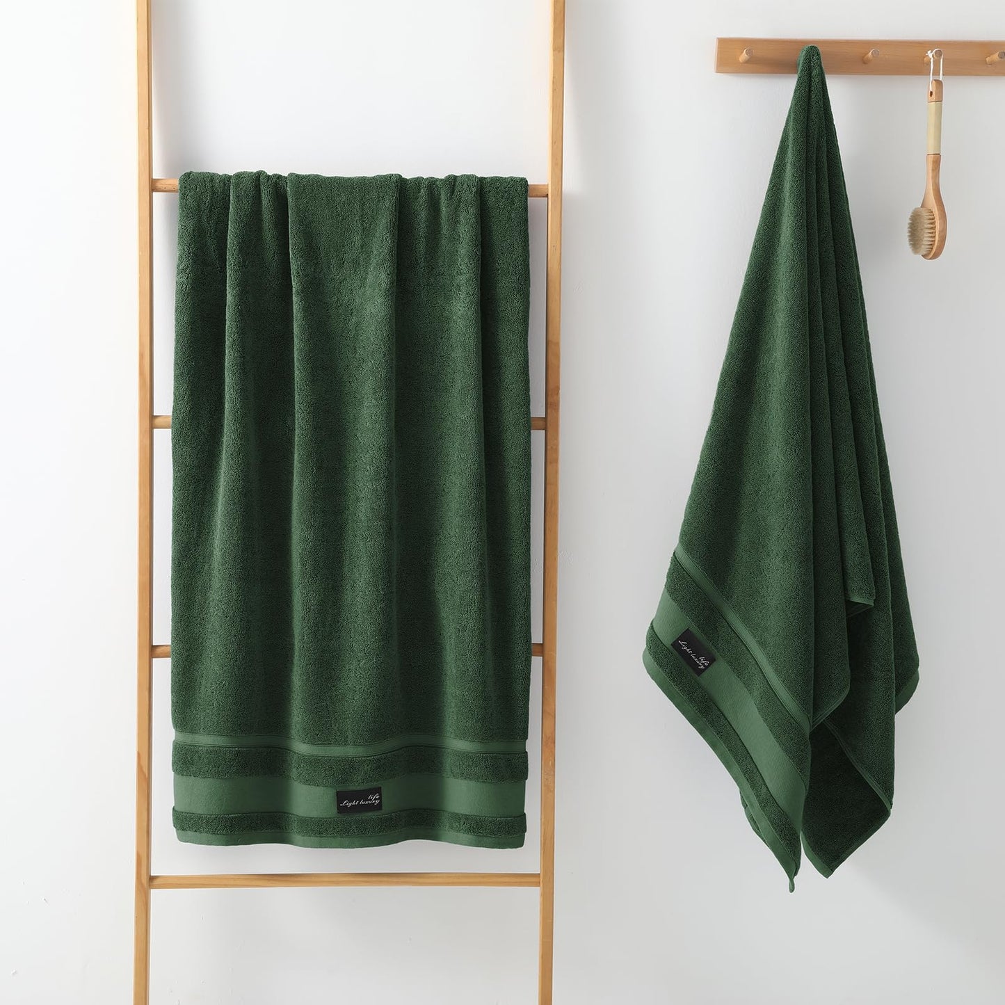 REDKISS 2-pack Dark Green Large Bath Towels-160 x 80CM Cotton Luxury Towel