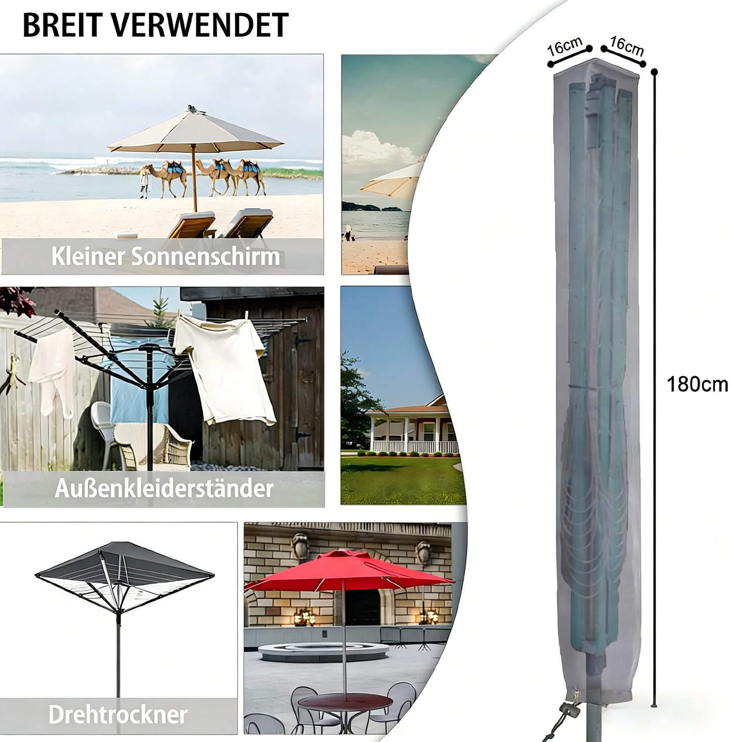 RICHIE Rotary Airer Cover Rotary Clothes Line Cover 600D Washing Lines Cover Waterproof with Zip 16x16x180cm Rotary Airer Cover Rotary Dryer Cover