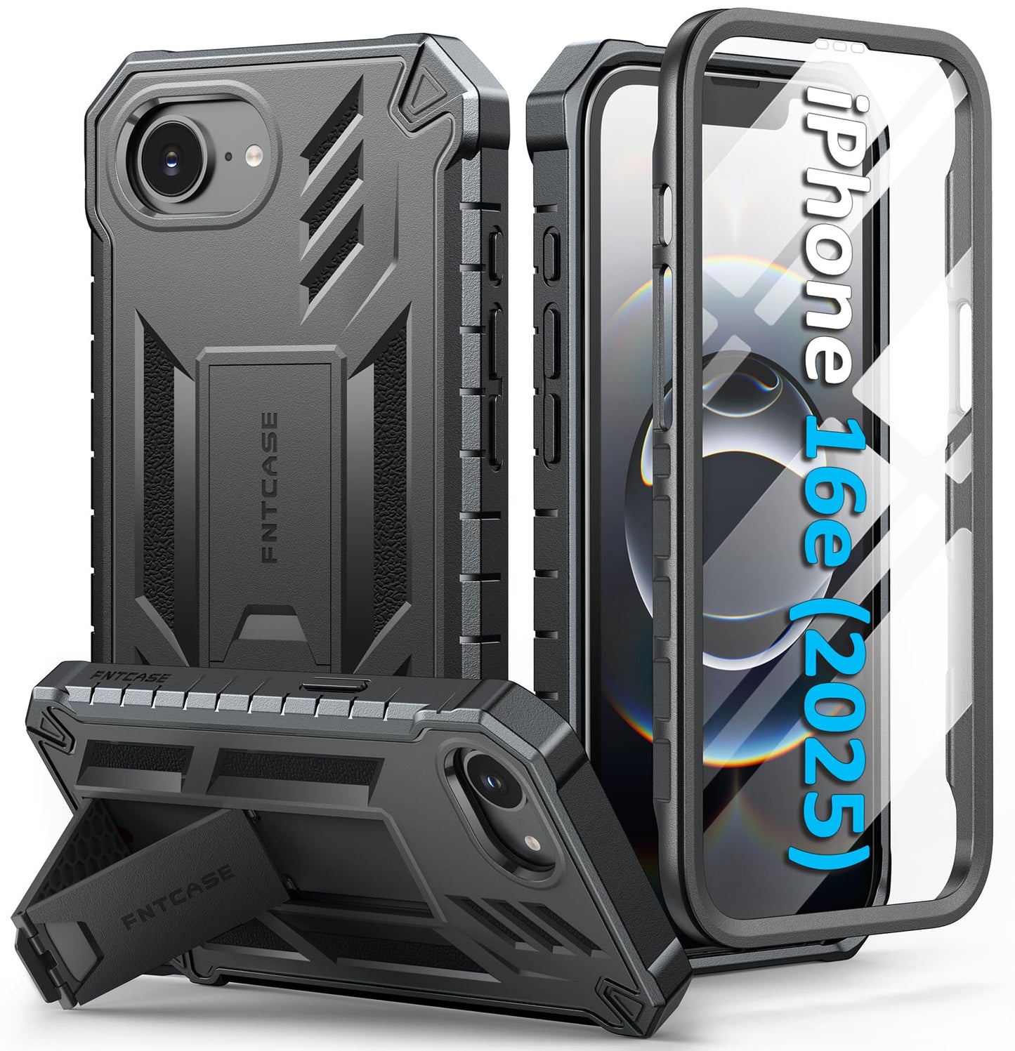 FNTCASE for iPhone 16e 2025 Case: for iPhone 16e Military Grade Drop Proof Protection Mobile Cover with Kickstand | Matte Textured Rugged Shockproof