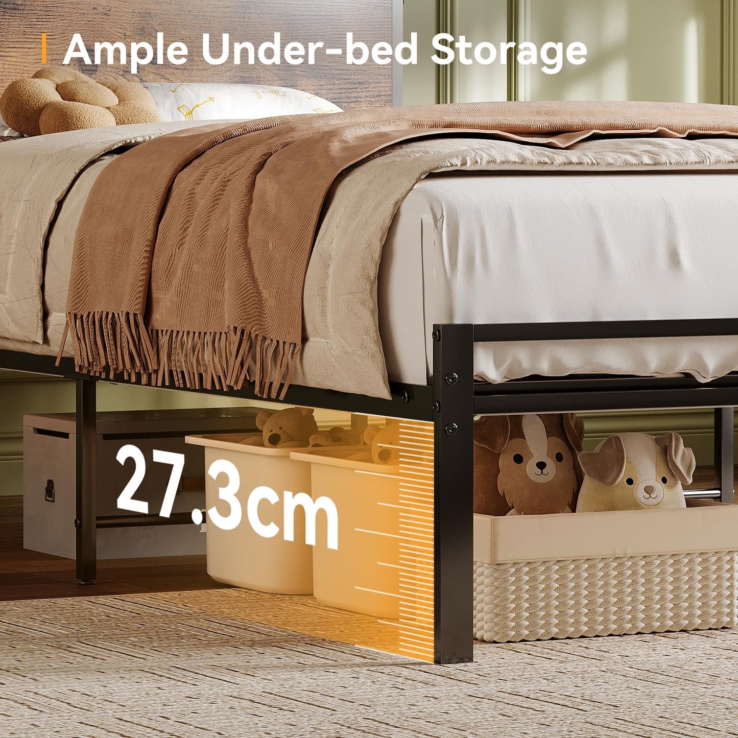 ODK 3ft Single Bed Frame with Storage Wooden Headboard, 90x190cm