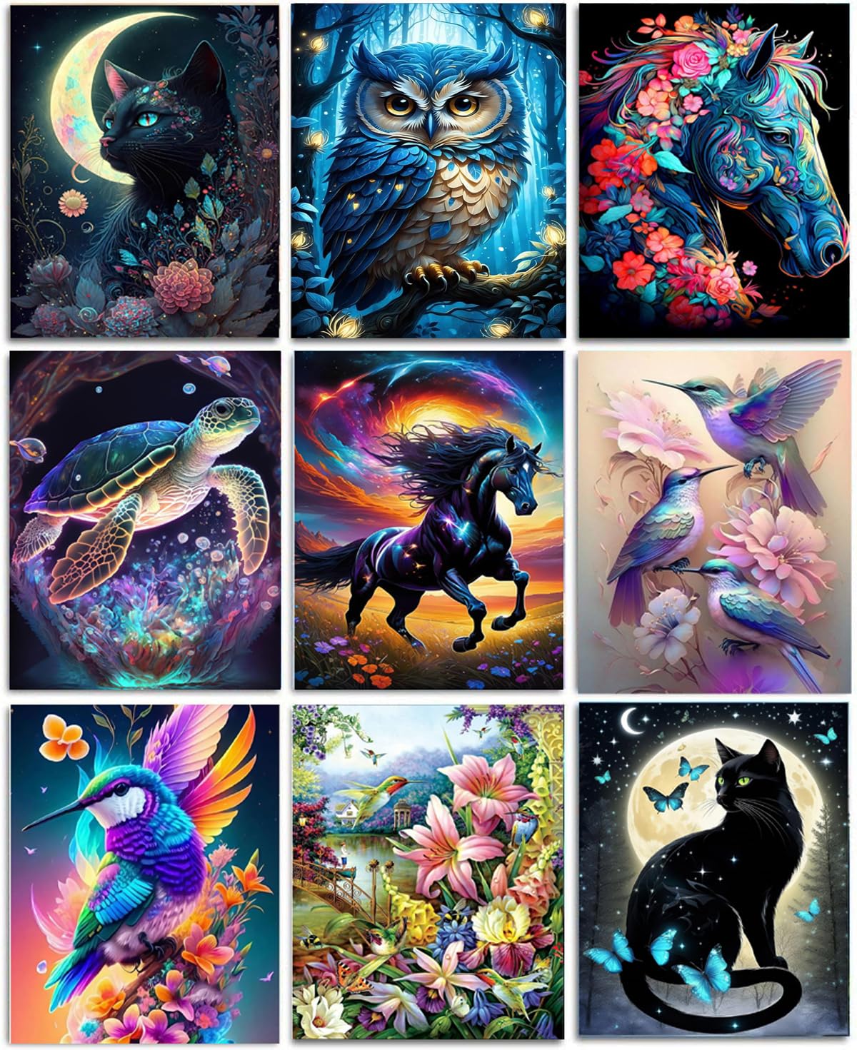 Mrnsiet 9 Pack Animals Diamond Painting Kits for Adults-5D DIY Diamond Art Kits for Adults, Paint by Diamonds Gem Art Kits for Adults for Gift Home