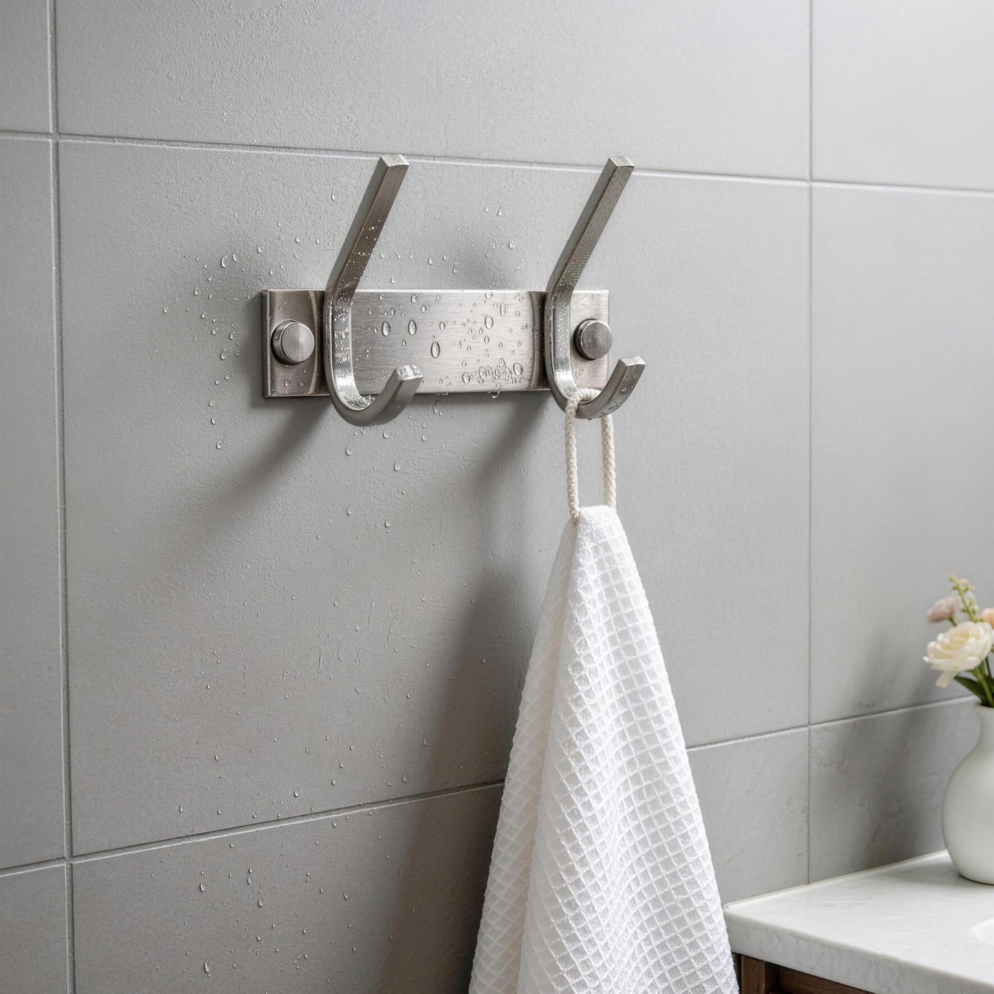 HONSKY Wall Coat Rack, Towel Rack, 12cm Metal Wall Coat Hanger with 2 Double Hooks (4 Single Hooks),for Hanging Coat, Hat, Bag, Towel