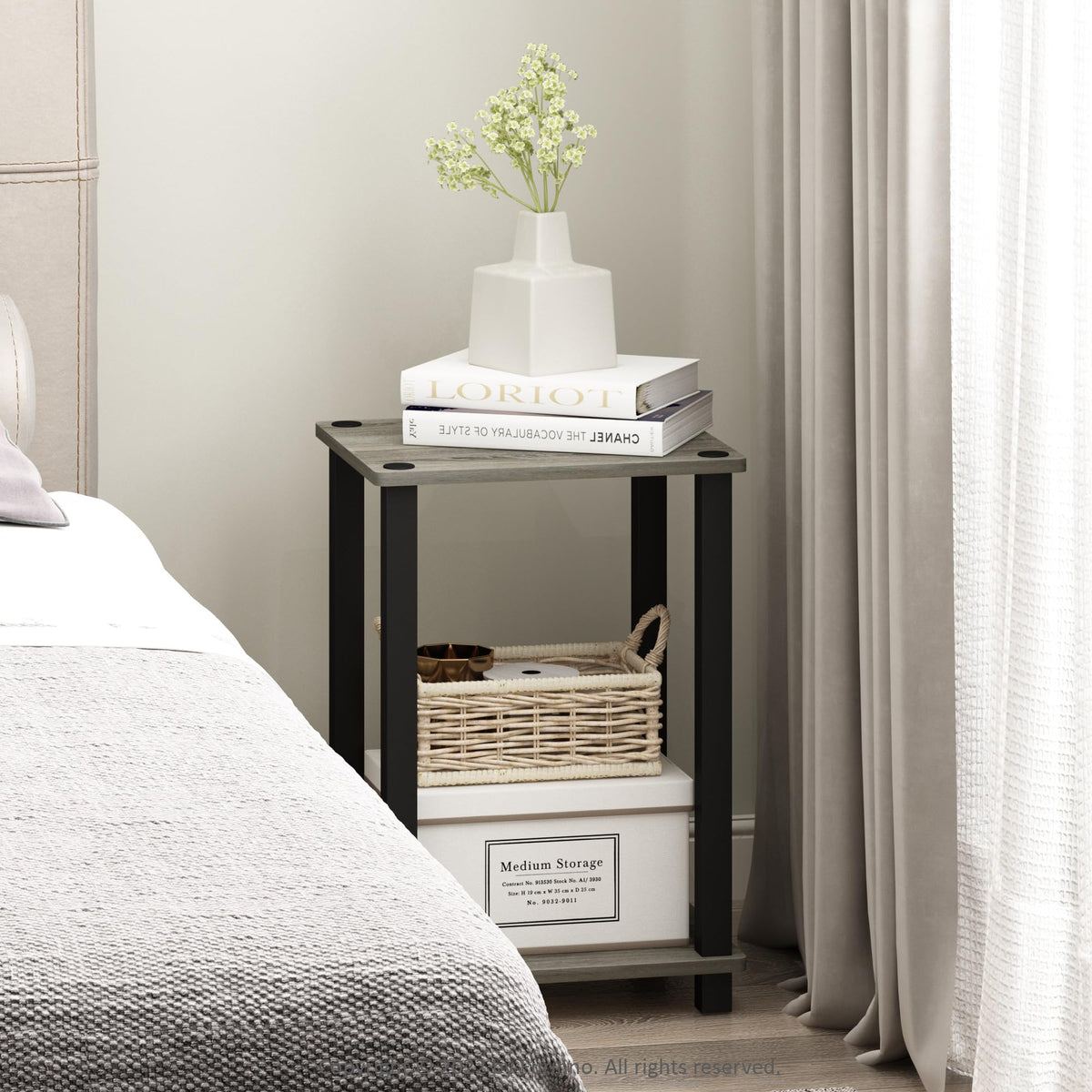Furinno Simplistic Side Table, 2-Tier Small End Table with Open Shelf, Easy Assembly Toolless Night Stand, Nightstand, for Living Room, Bedroom
