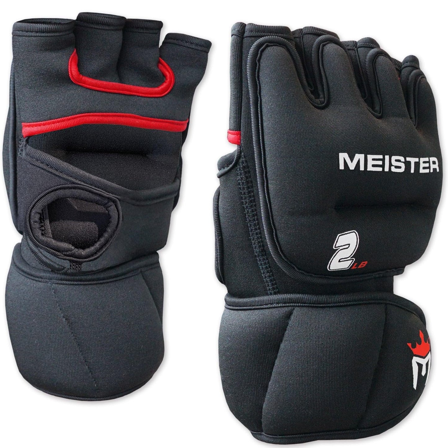 Meister 2 Pound Neoprene Weighted Gloves for Cardio & Heavy Hands (Pair) - 2lb x 2 - Black/Red