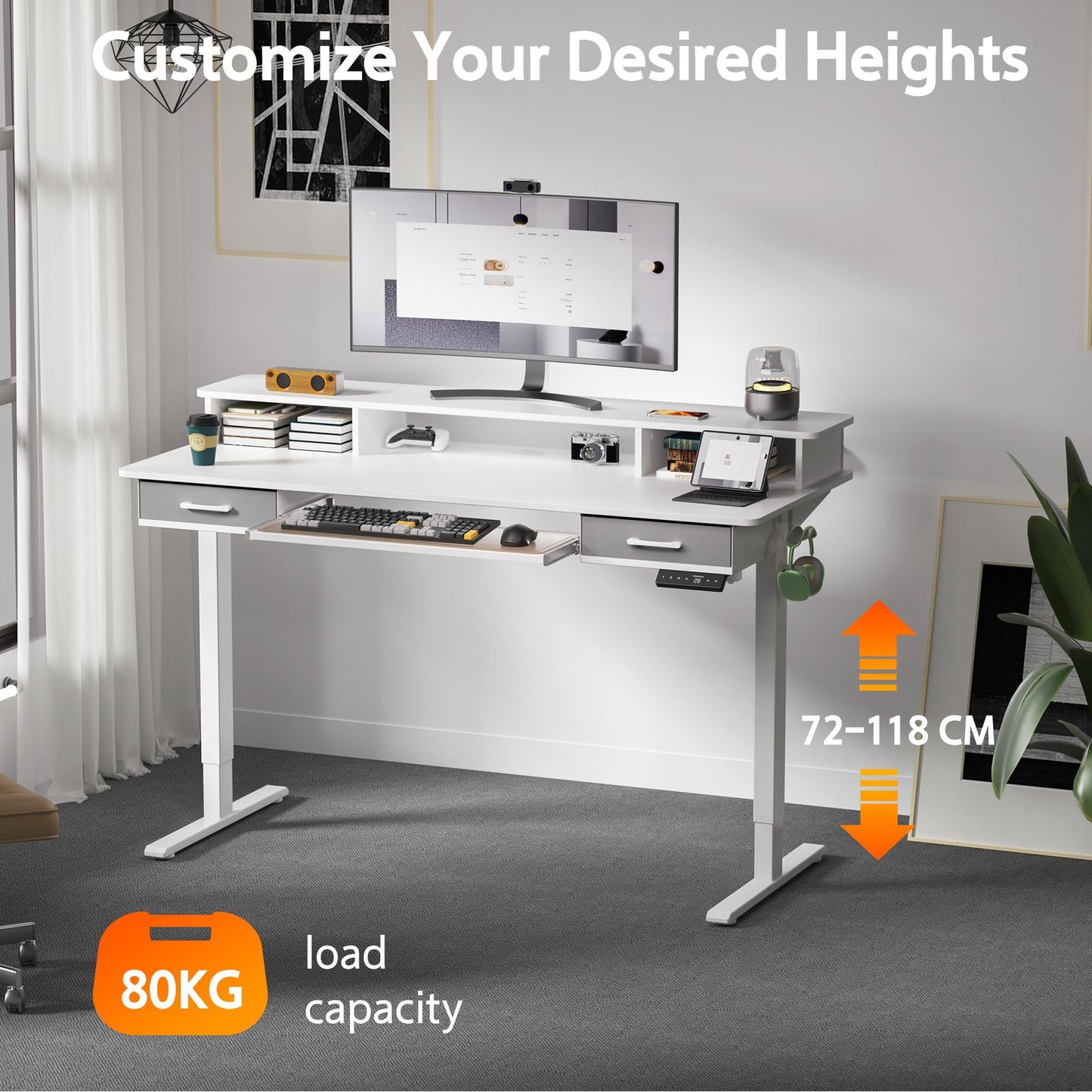 WALKINGDESK Electric Standing Desk with Keyboard Tray, 160 x 60 cm