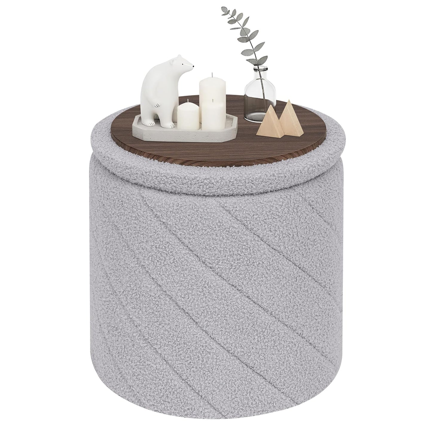 PINPLUS Round Ottoman Storage Box, Folding Stool, Grey, 33x33x35 cm