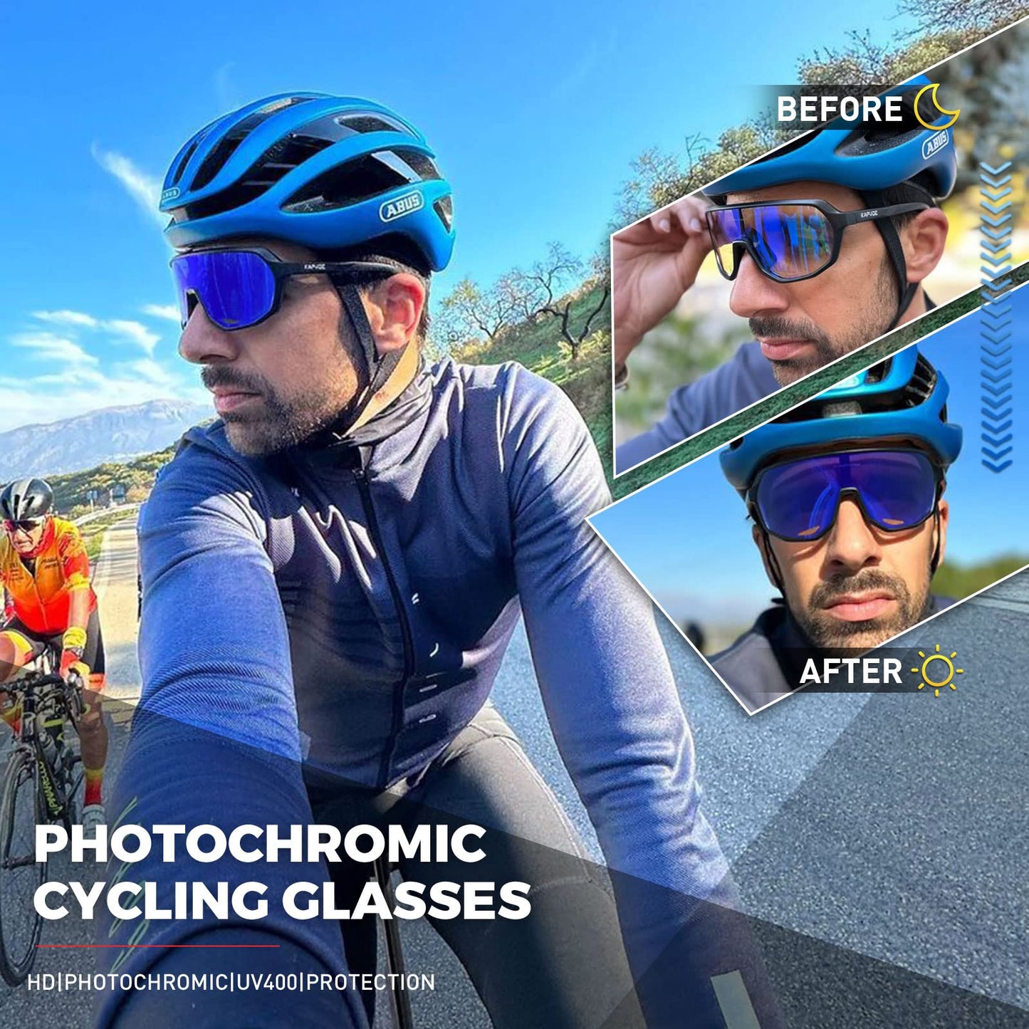 KAPVOE Photochromic Cycling Glasses for Men Women Mountain Bike Sunglasses Sports Goggles for MTB Running Baseball UV Protection