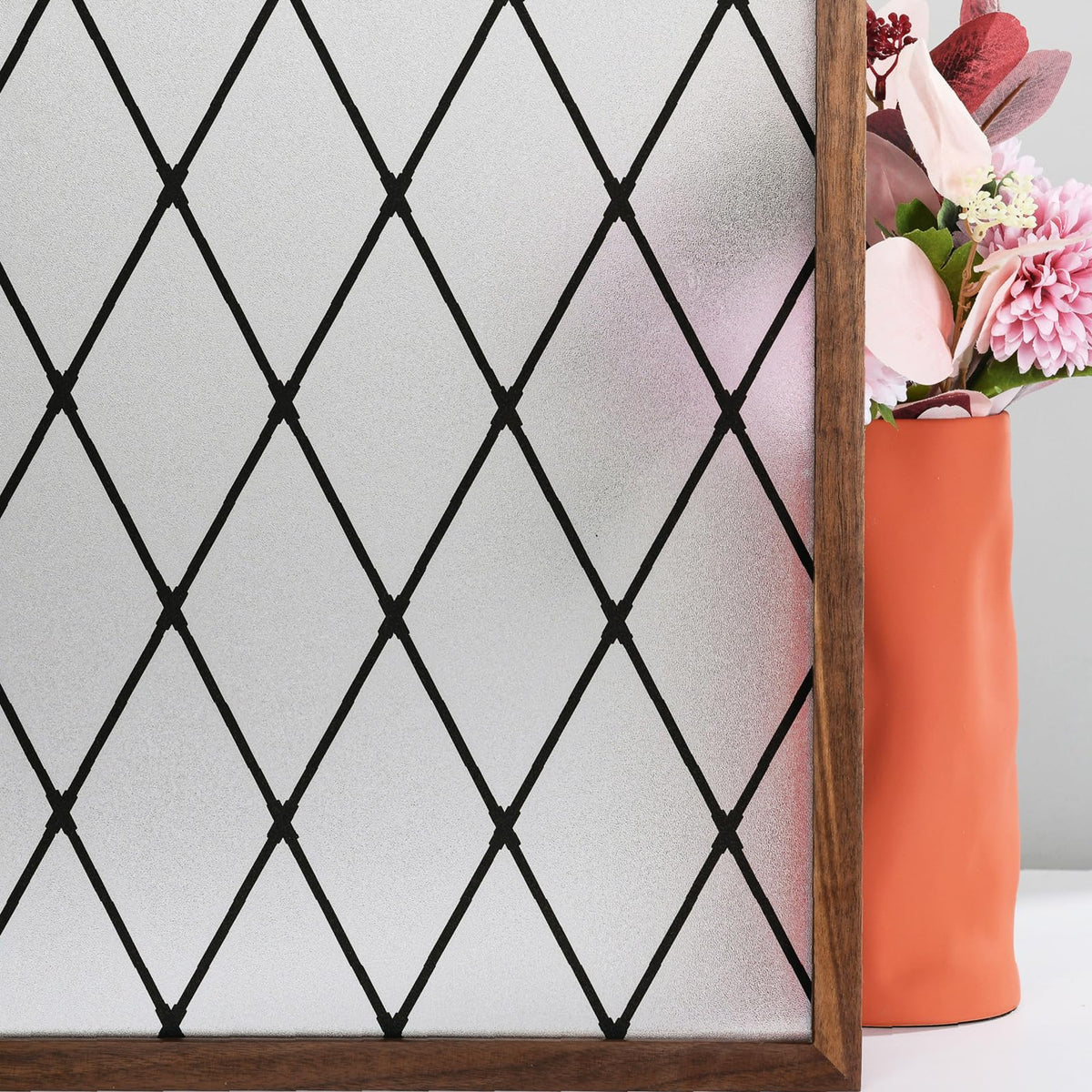 FEOMOS Black Lattice Window Film Static Window Clings Frosted Window Films Privacy Glass Door Sticker Decorative Window Cover Removal Anti-UV 90x300cm