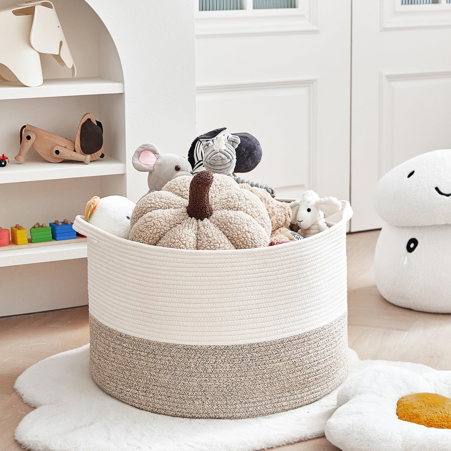 R RUNKA Toy Box for Stuffed Animal Storage – 22"x14" Large Cotton Rope Basket,Organiser for Toys， Boho Style Chest