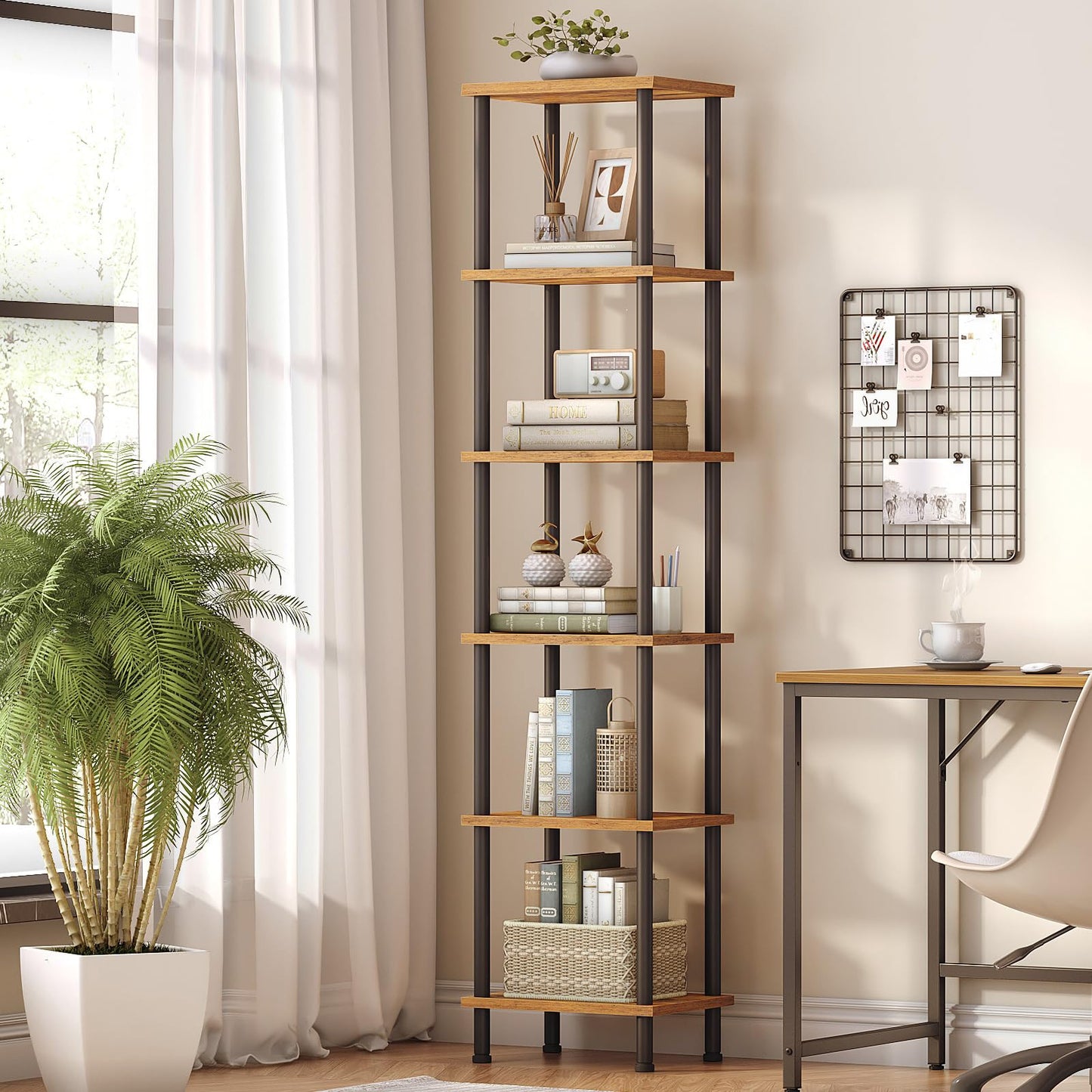 HOOBRO 6-Tier Bookshelf, Tall Bookcase, Shelving Unit, Twist-Lock Assembly, Large Capacity, Wooden Storage Display Shelf for Living Room, Home Office