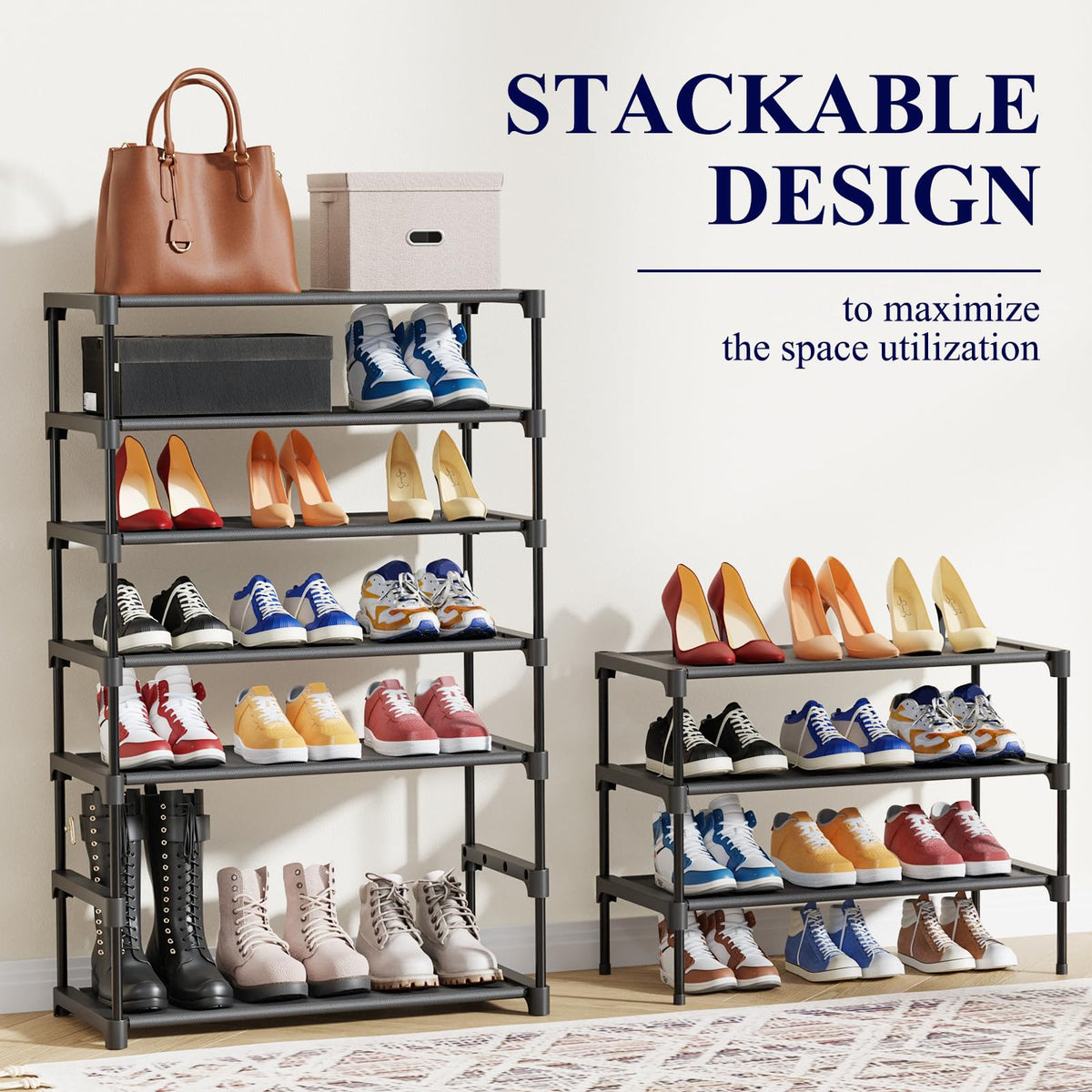 Kitsure Premium Non-Woven Shoe Rack Shelf, 70 x 30 x 78 cm, Black