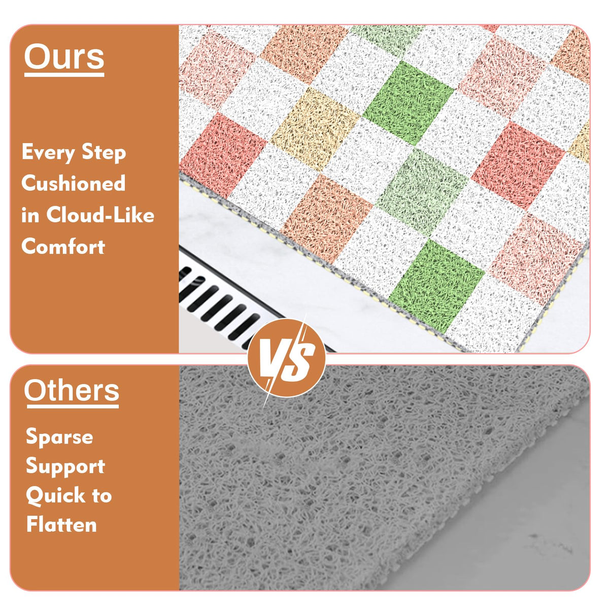 BLESWIN Large Shower Mat Non Slip 50x80CM, Checkered Shower Quick Dry Mats with Drain Hole, Antibacterial PVC Bath Mat for Inside Shower