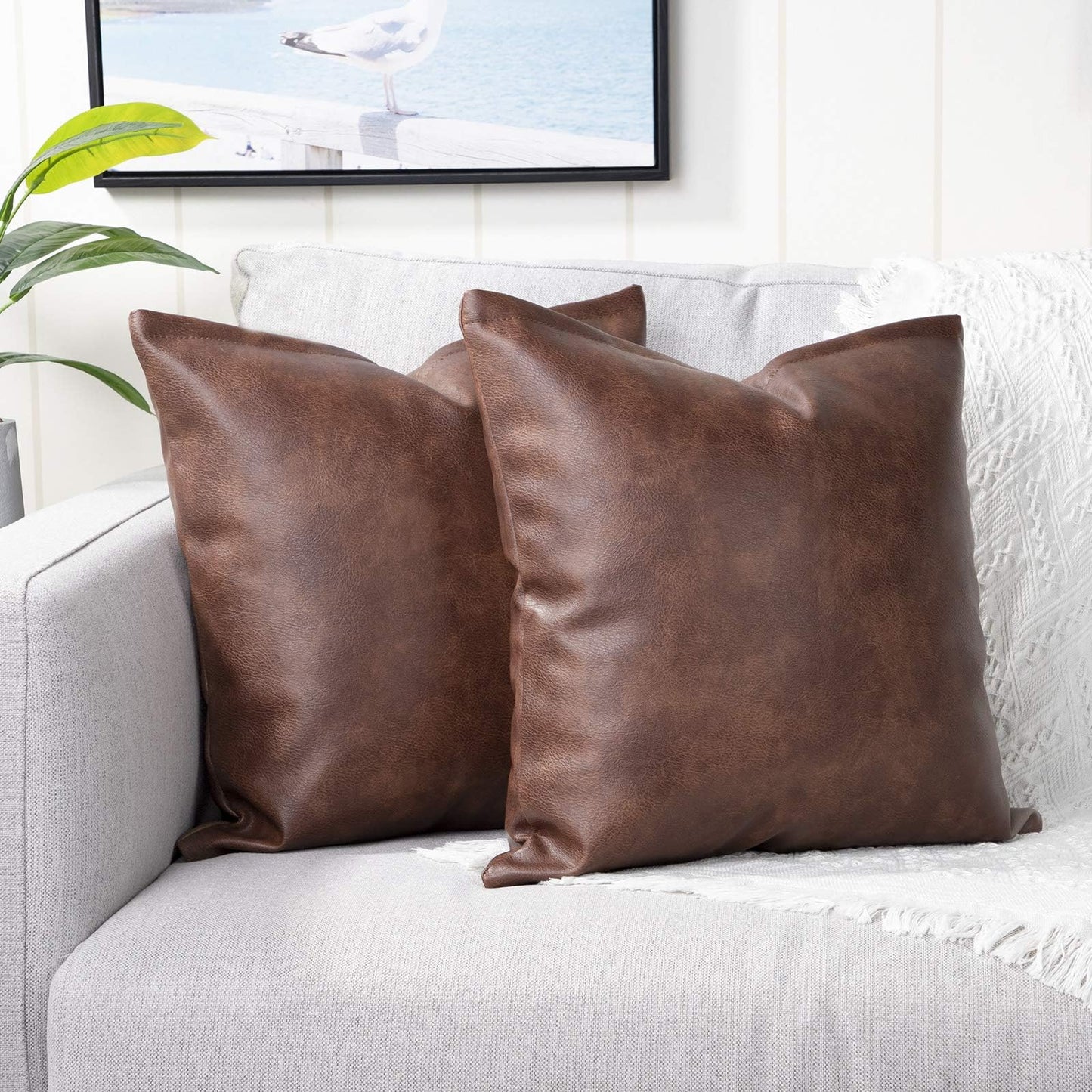 YAERTUN Set of 2 Faux Leather Decorative Throw Pillow Covers Modern Solid Outdoor Cushion Covers Cases Luxury Pillowcases for Couch Sofa Bed 24x24
