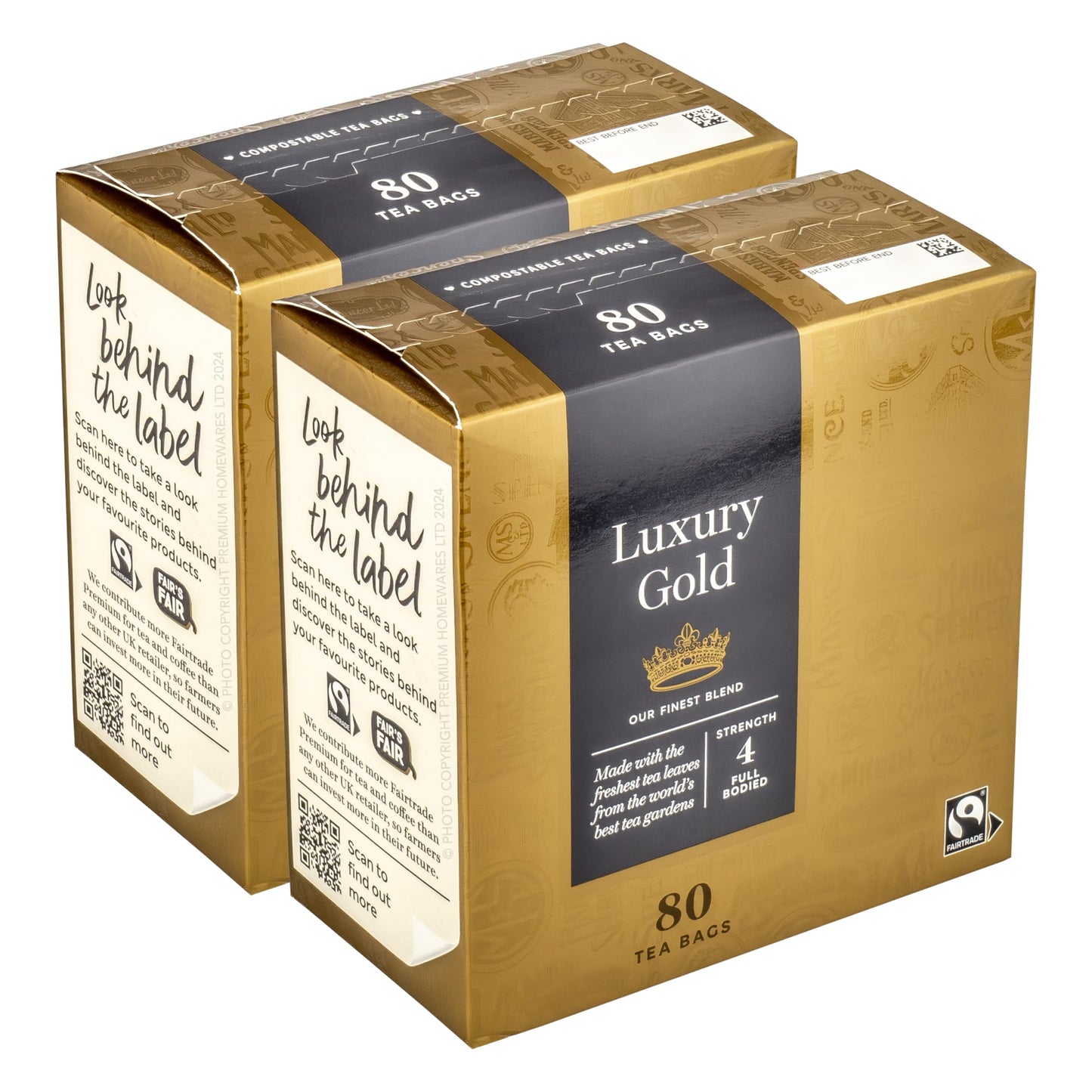 160 Luxury Gold Tea Bags, 2 x 80pk, Full Bodied Blend, Strength 4, Compostable, 500g