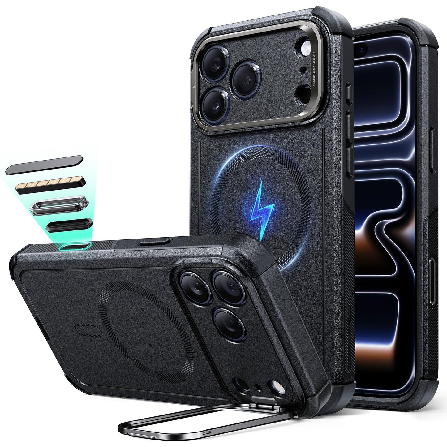 ESR for iPhone 17 Pro Max Rugged Case with Stash Stand, 7X Military-Grade Drop Protection with Camera Control, Shock-Absorbing Phone Cover, Compatible