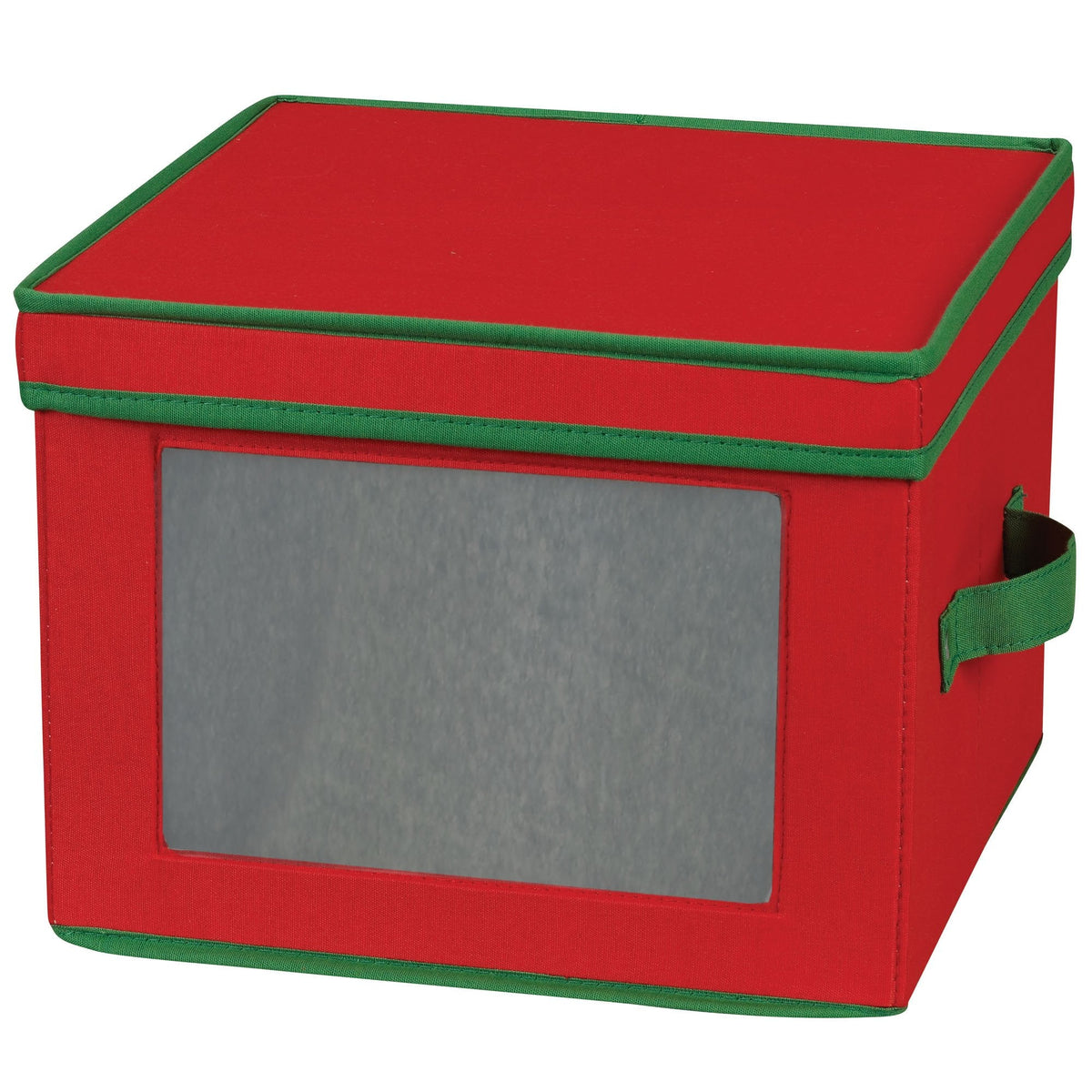 Household Essentials Dinner Plate Holiday Storage Chest,Red Canvas with Green Trim