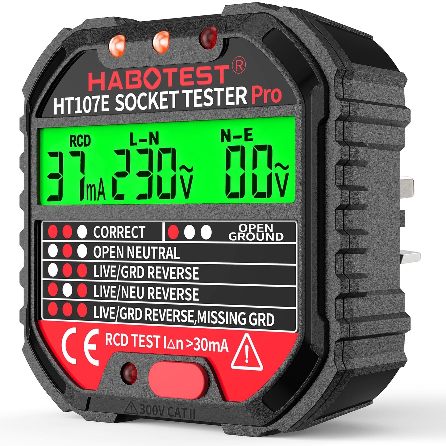 Socket Tester RCD Plug Outlet Tester, Electrical Receptacle Detector with LCD Display, 90-250V Power Socket Automatic Electric Circuit Polarity