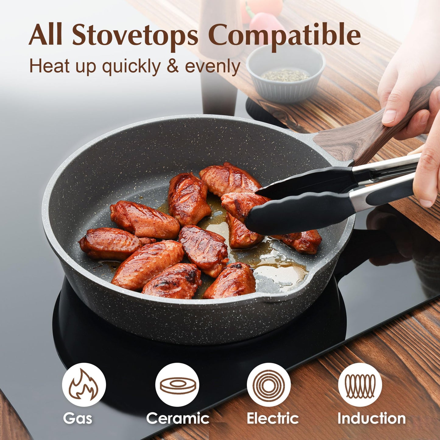 SENSARTE Nonstick Deep Frying Pan Skillet, 26 cm/4 Litre Frying Pan with Lid, Stay-Cool Handle, Chef Pan Healthy Stone Cookware Cooking Pan, Induction