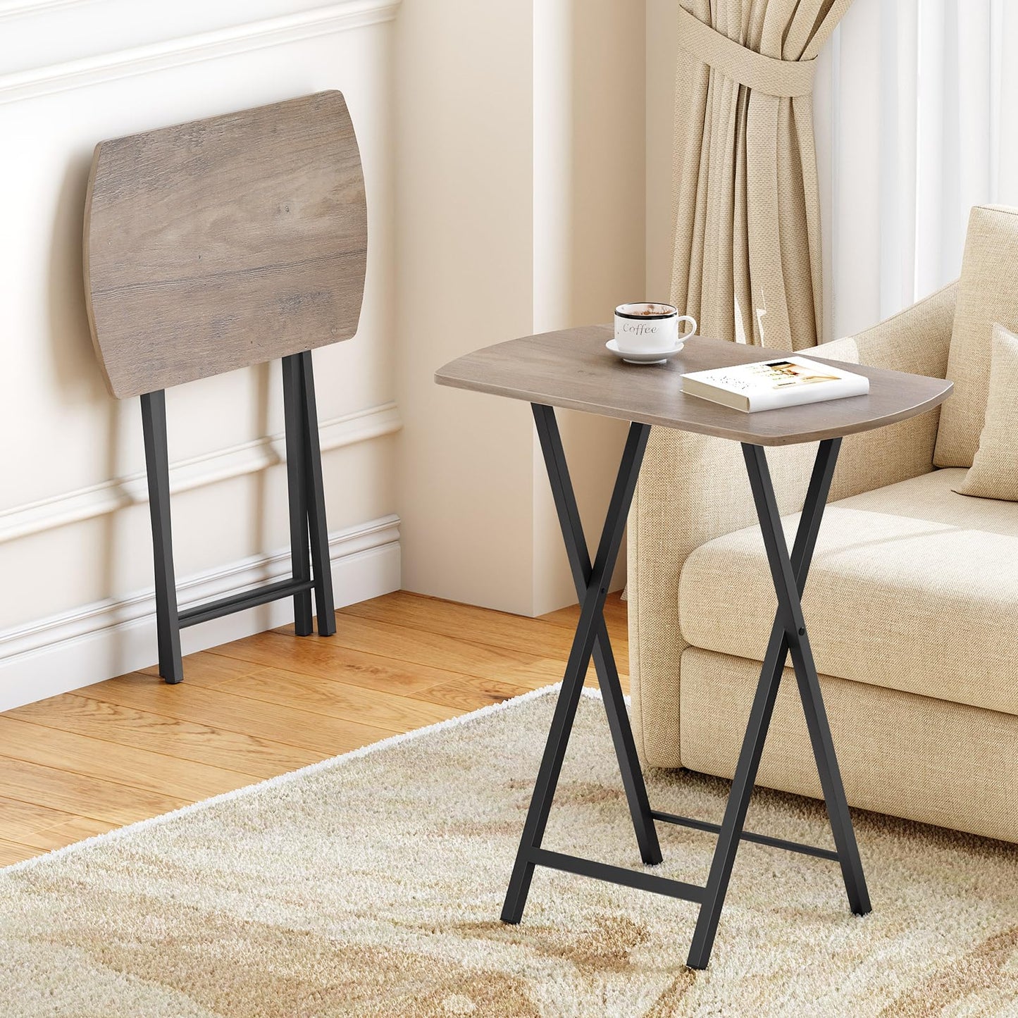 HOOBRO Side Table, Folding Tray Table, Snack Dinner Table for Eating at Couch, Sofa End Table for Small Space, Living Room, Industrial, Easy Storage