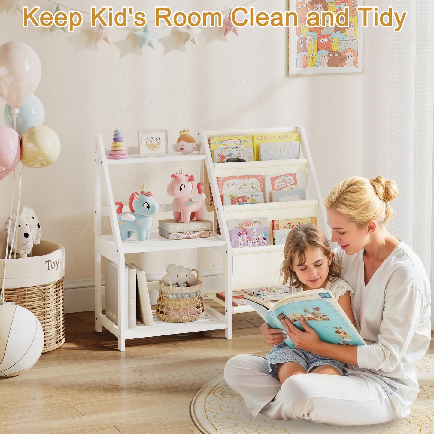 BAMBANG Kids Bookshelf and Toy Storage, 3 Tier Toddler Book Shelf, Montessori Bookshelf Baby Bookcase for Nursery, Bedroom, Playroom