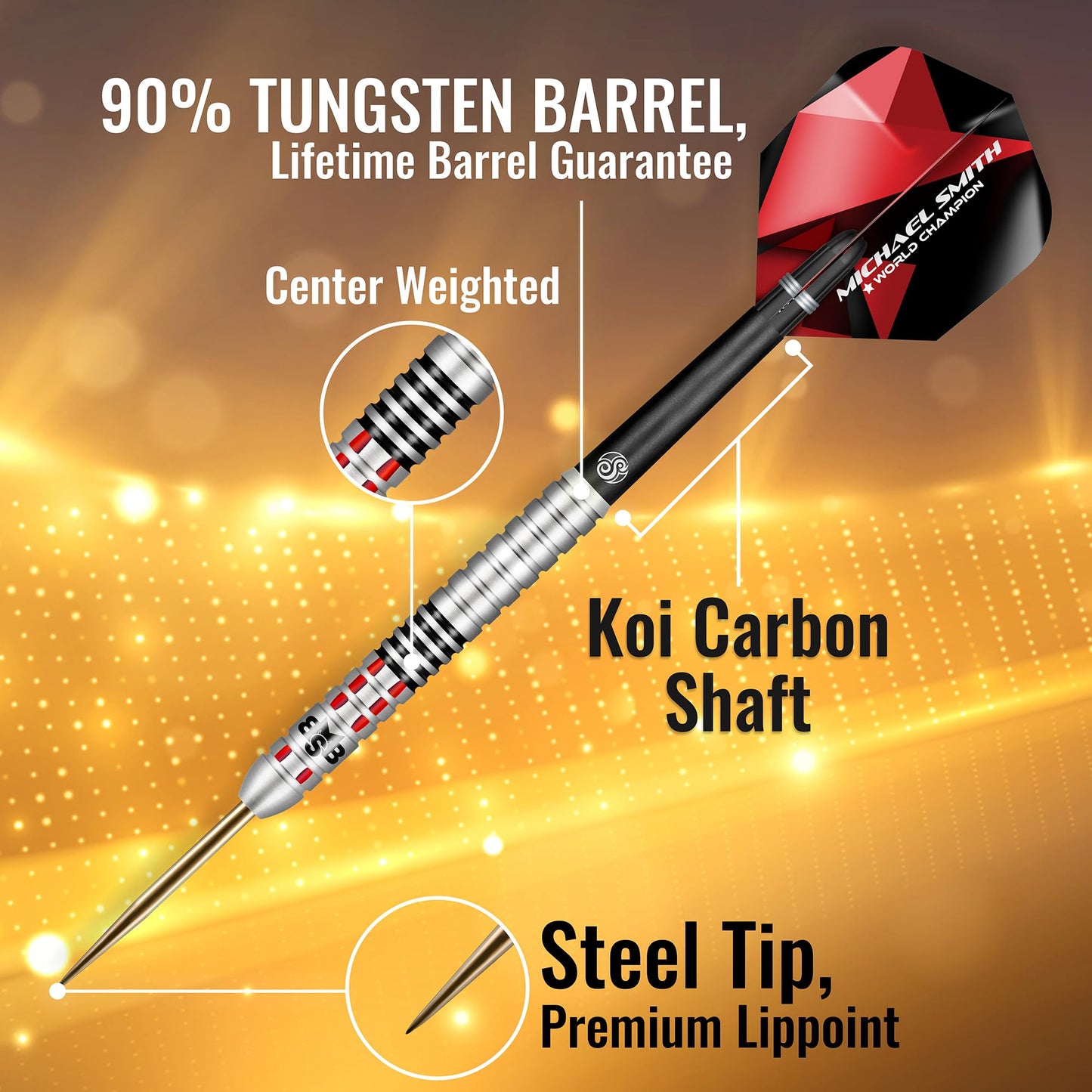 Shot! Darts Michael Smith Achieve Center Weighted 90% Tungsten Pro Throwing Darts Steel Tip Set Professional Made in New Zealand (25, Grams)