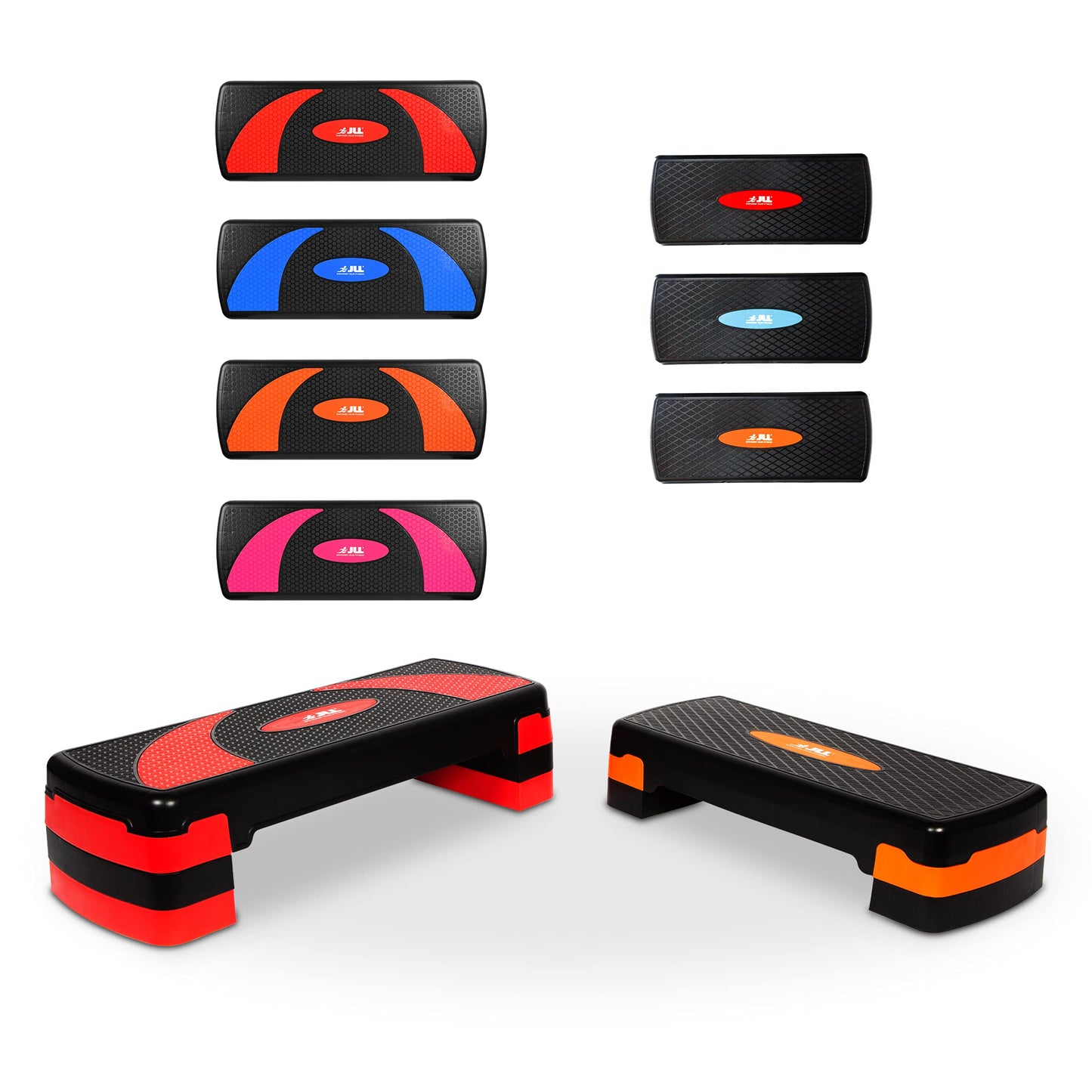 JLL Aerobic Exercise Stepper With Either 2 or 3 Adjustable Step Levels - Great For Home Gym, Cardio, Yoga. (Orange XL)
