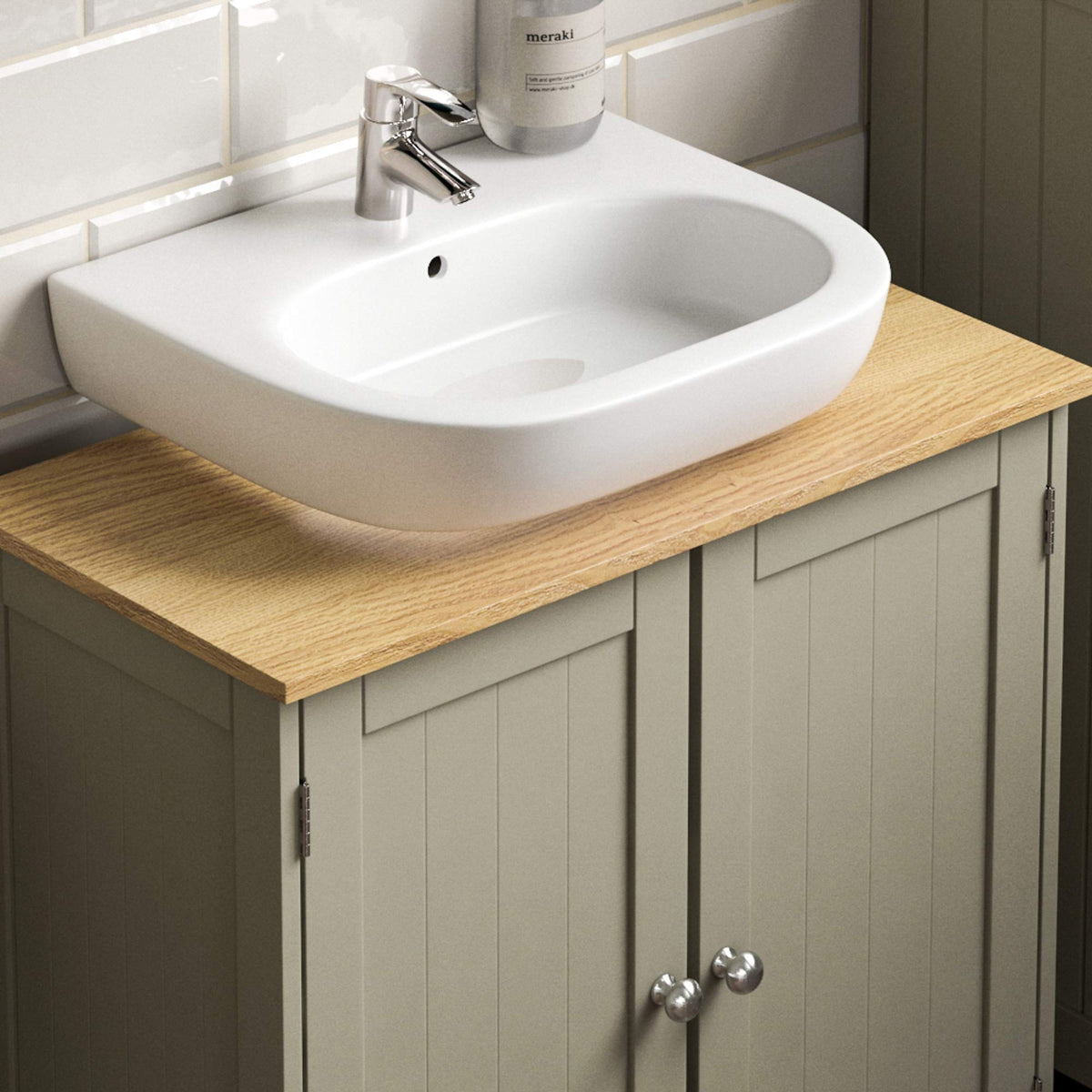 Bath Vida Priano Under Sink Bathroom Cabinet Floor Standing Storage Cupboard Basin Unit, Grey & Oak