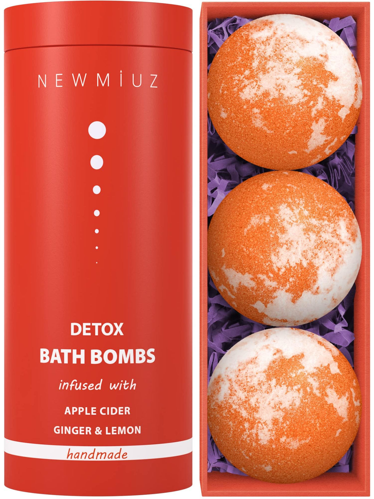 Natural Detox Fizzing Bubble Bath Bombs Apple Cider Ginger & Lemon Essential Oils Cleanse Hydrate Skin Extra Large USA Made Relaxing Bath Bomb Spa