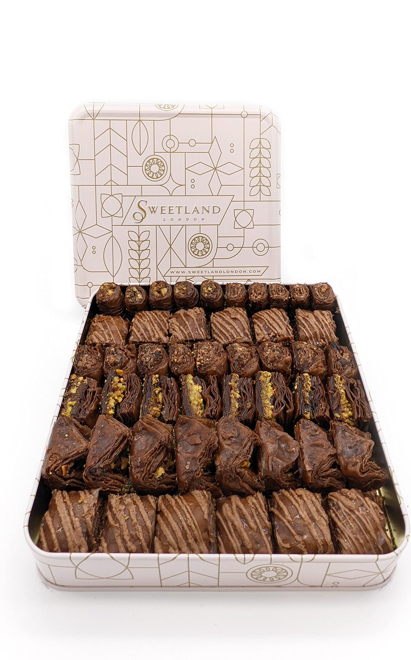 Sweetland London Chocolate Baklava Selection ? 1 kg | Fresh Handmade Traditional Lebanese Baklava Dessert | UK Made | Tin Gift Box | Present for