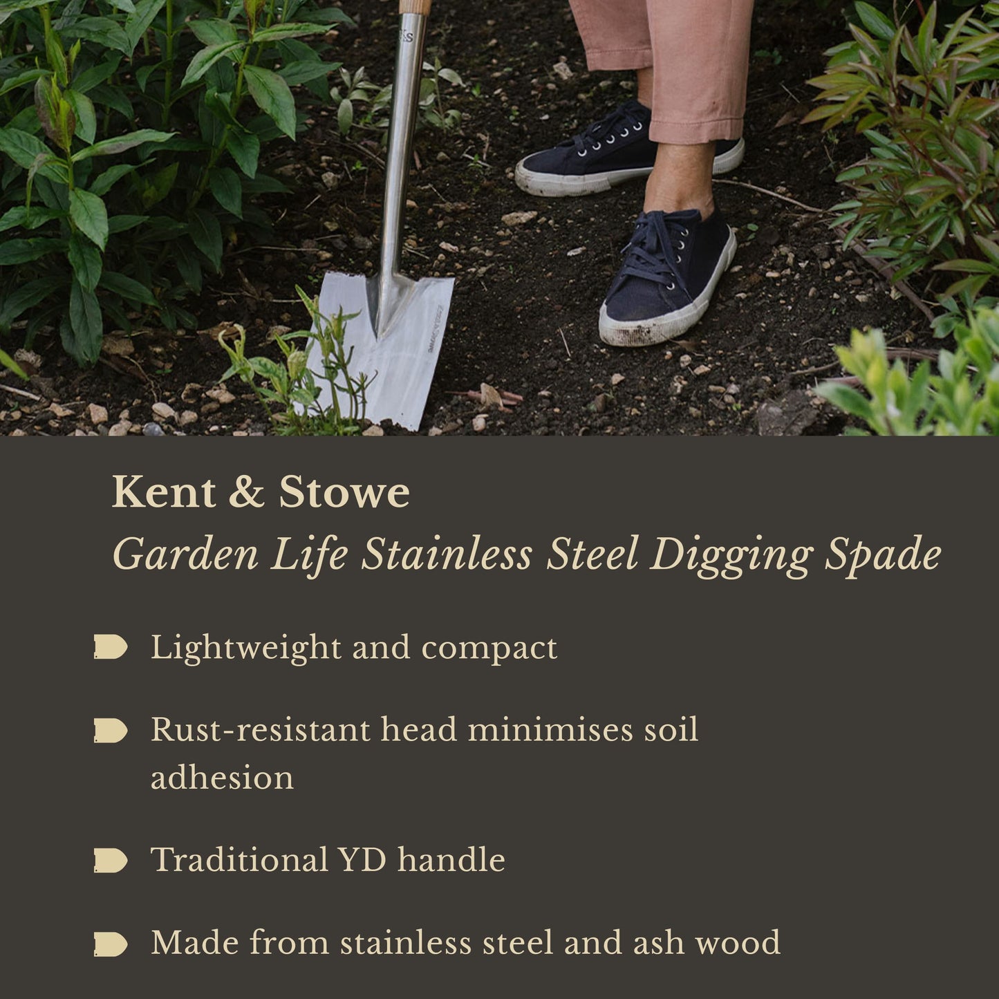 Kent & Stowe Garden Life Stainless Steel Digging Spade, Light and Compact Traditionally-Styled Garden Tool, All Year Round Made from Stainless Steel