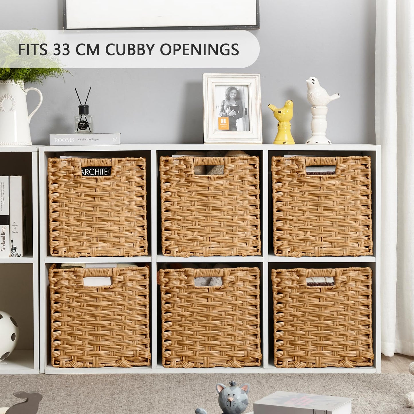 Mangata 31 cm Storage Cube Boxes for 33 cm Closet, Rattan Effect Storage Baskets, Wicker Woven Polyrattan Material Closet Organizer, 31x31x31 cm