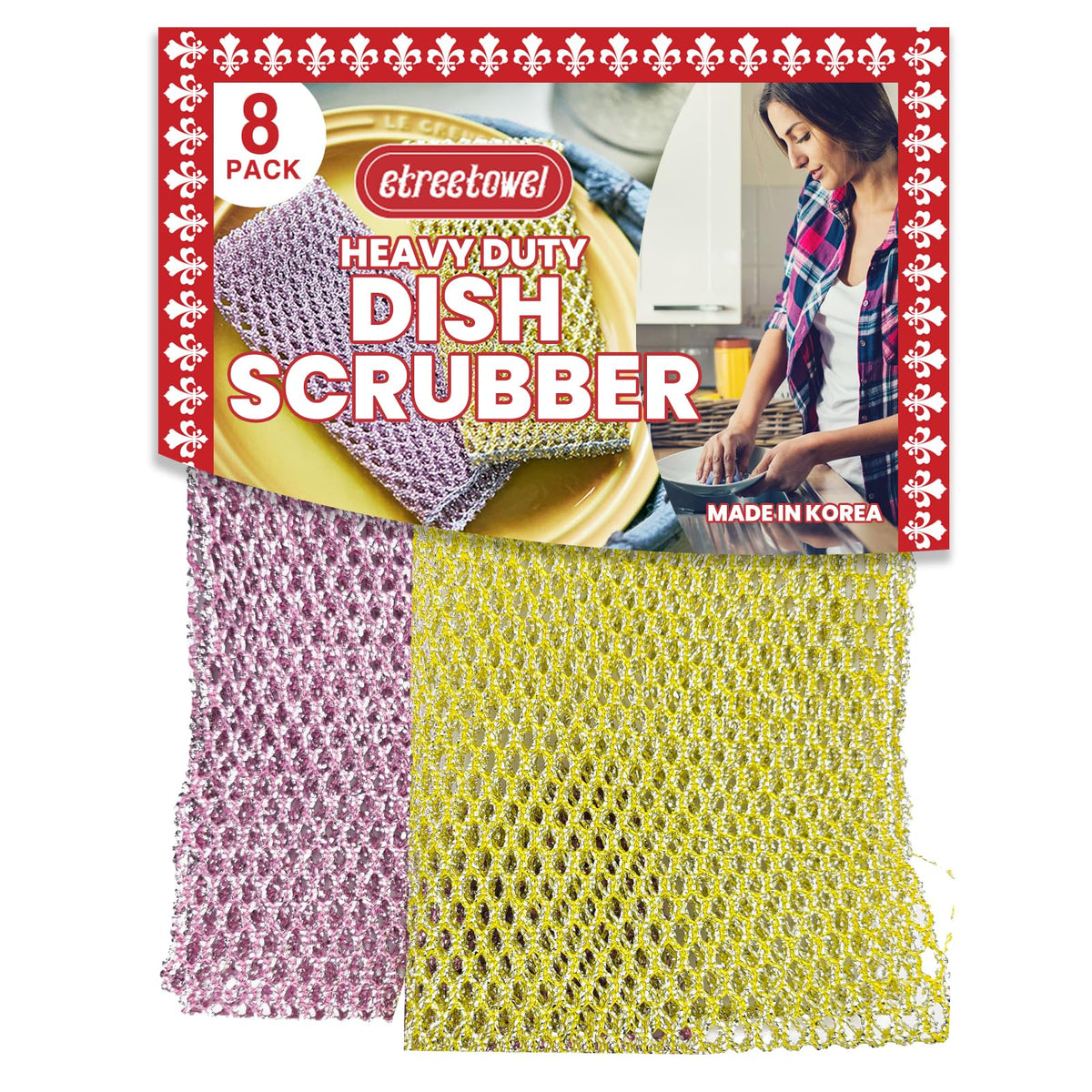 Long Duty Non Scratch Scourer Cloth Pads and Pot Scrubbers (8PCs) Netted Dish Wash Scrubbers - Replace Kitchen Sponges for Dishwashing No Odor