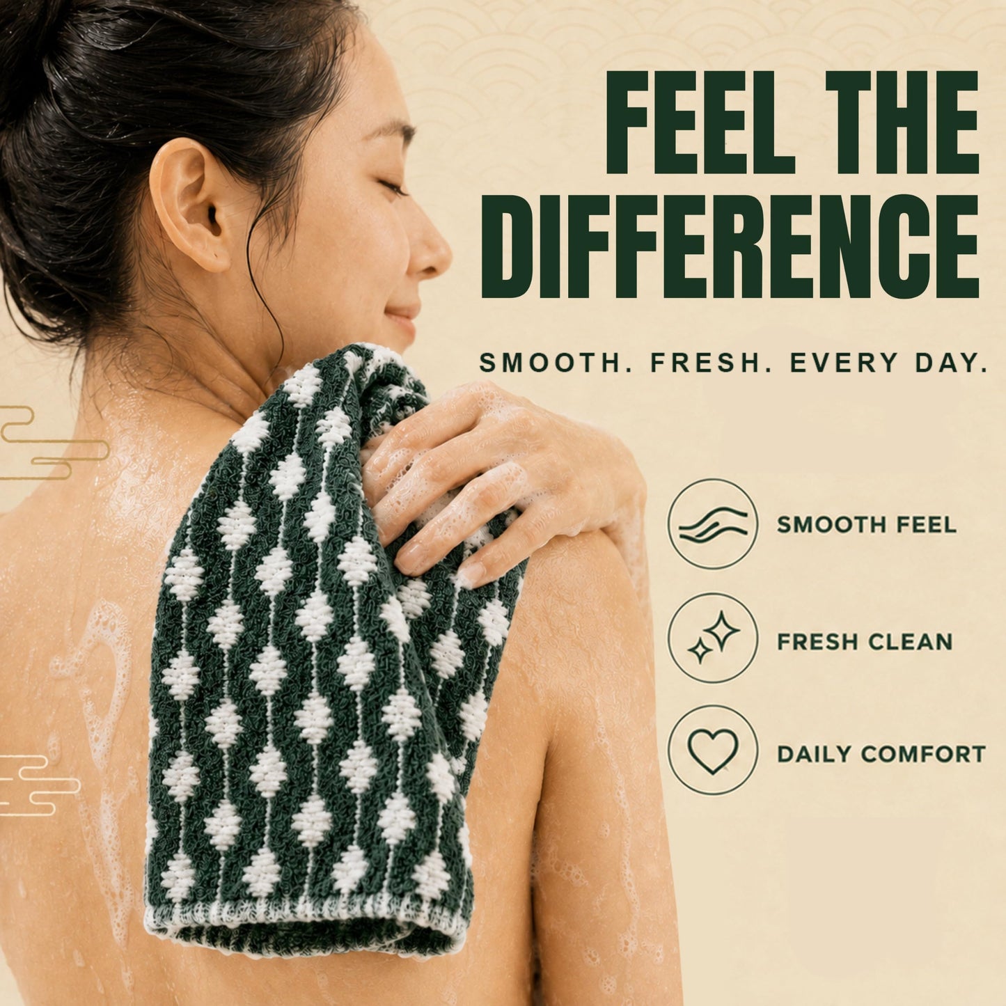forest Originals Marna Body Exfoliating Towel (10.6 x 39.4 in / 27 x 100 cm), Japanese Shower Washcloth, Balanced Deep-Cleansing Scrub