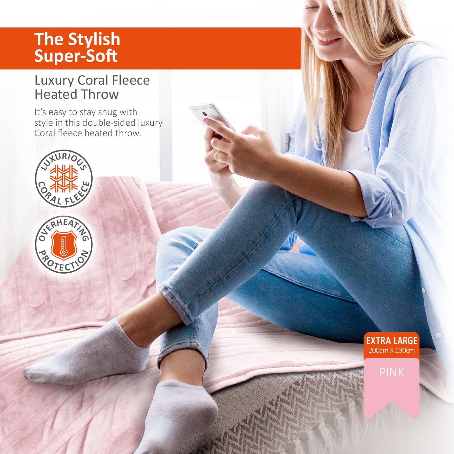 Warmer Electric Heated Throw Blanket - Digital Controller - 9 Hour Timer, 9 Heat Settings, Auto Shutoff, Detachable Controller - Machine Washable -