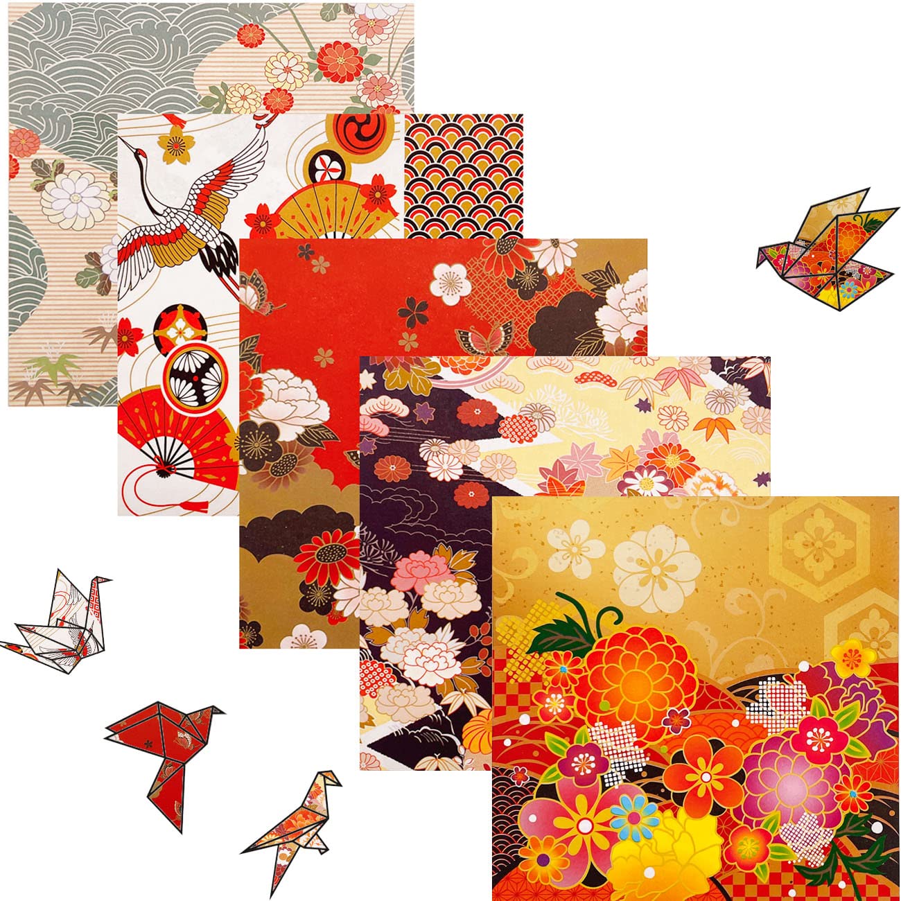 Origami Folding Paper - 50 Sheets Different Pattern Japanese Paper 15 x 15 cm Coloured Double-Sided Origami for DIY Arts and Craft Projects